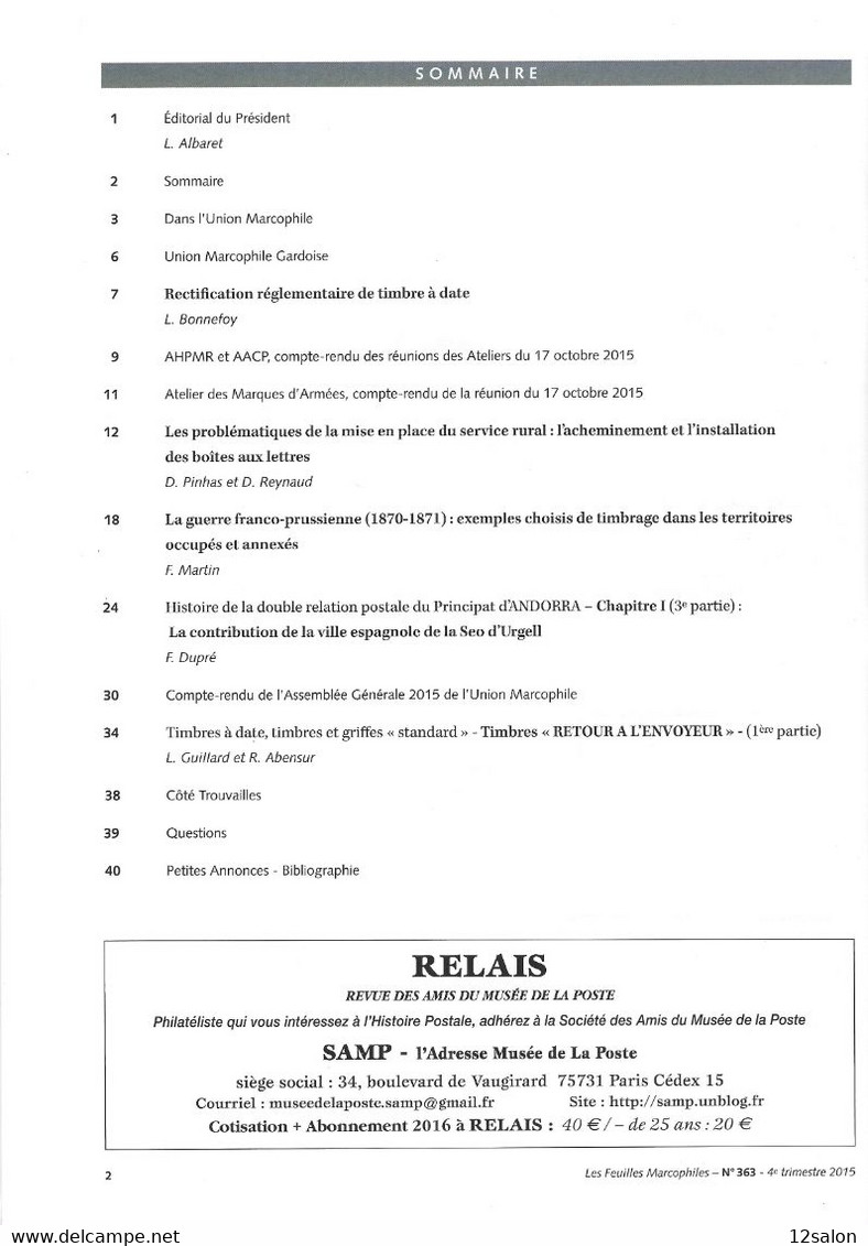 LES FEUILLES MARCOPHILES N° 363 + Scan Sommaire - Altri & Non Classificati