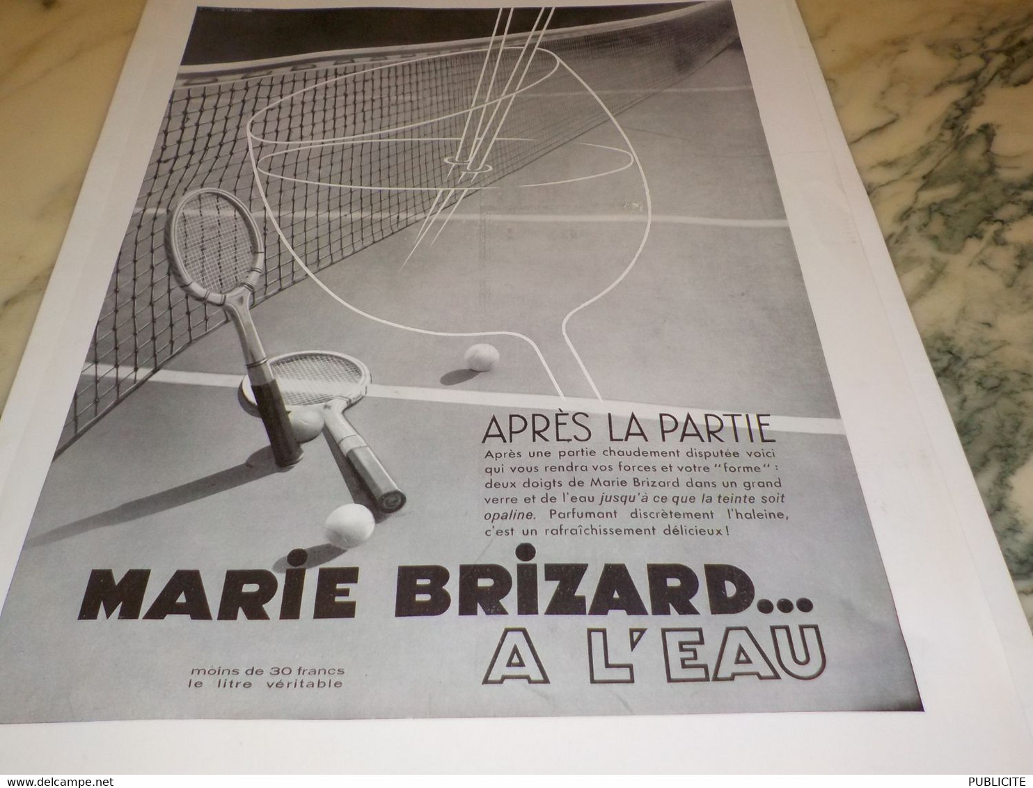 ANCIENNE PUBLICITE APRES LA PARTIE DE TENNIS MARIE BRIZARD A L EAU 1934 - Autres & Non Classés