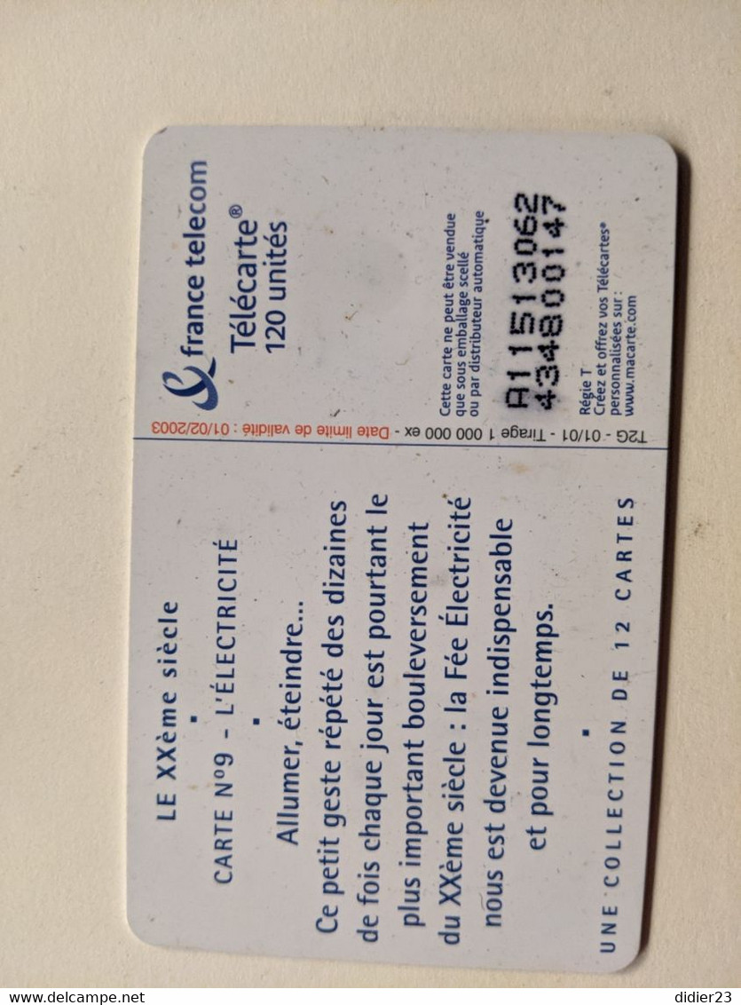 TELECARTE FRANCE TELECOM  120 ELECTRICITE CARTE N° 9 9/12 - Operatori Telecom