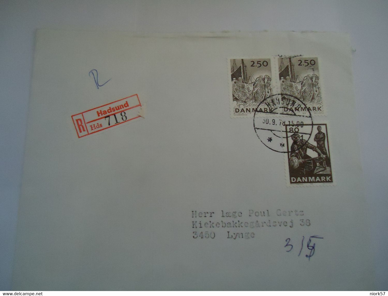 DENMARK REGISTERED   COVER 1978PAIR STAMPS  HADSUND - Maximum Cards & Covers