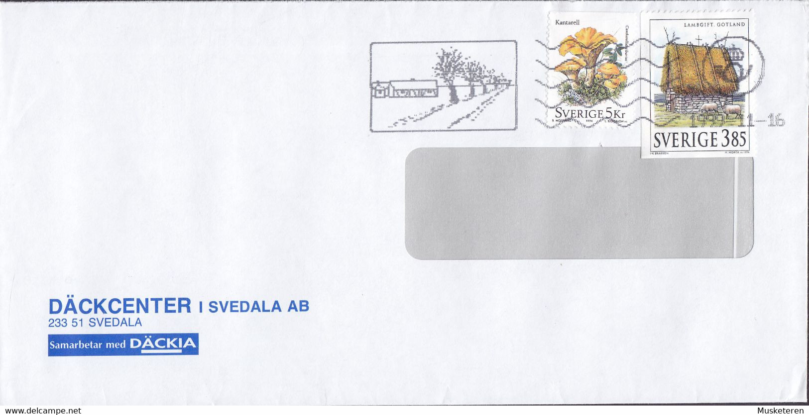 Sweden DÄKCENTER I SVEDALA (Car Tires) POSTEN 1999 Cover Brief Mushroom Pilze Champignon Kantarell Haus Lambgift Gotland - Storia Postale