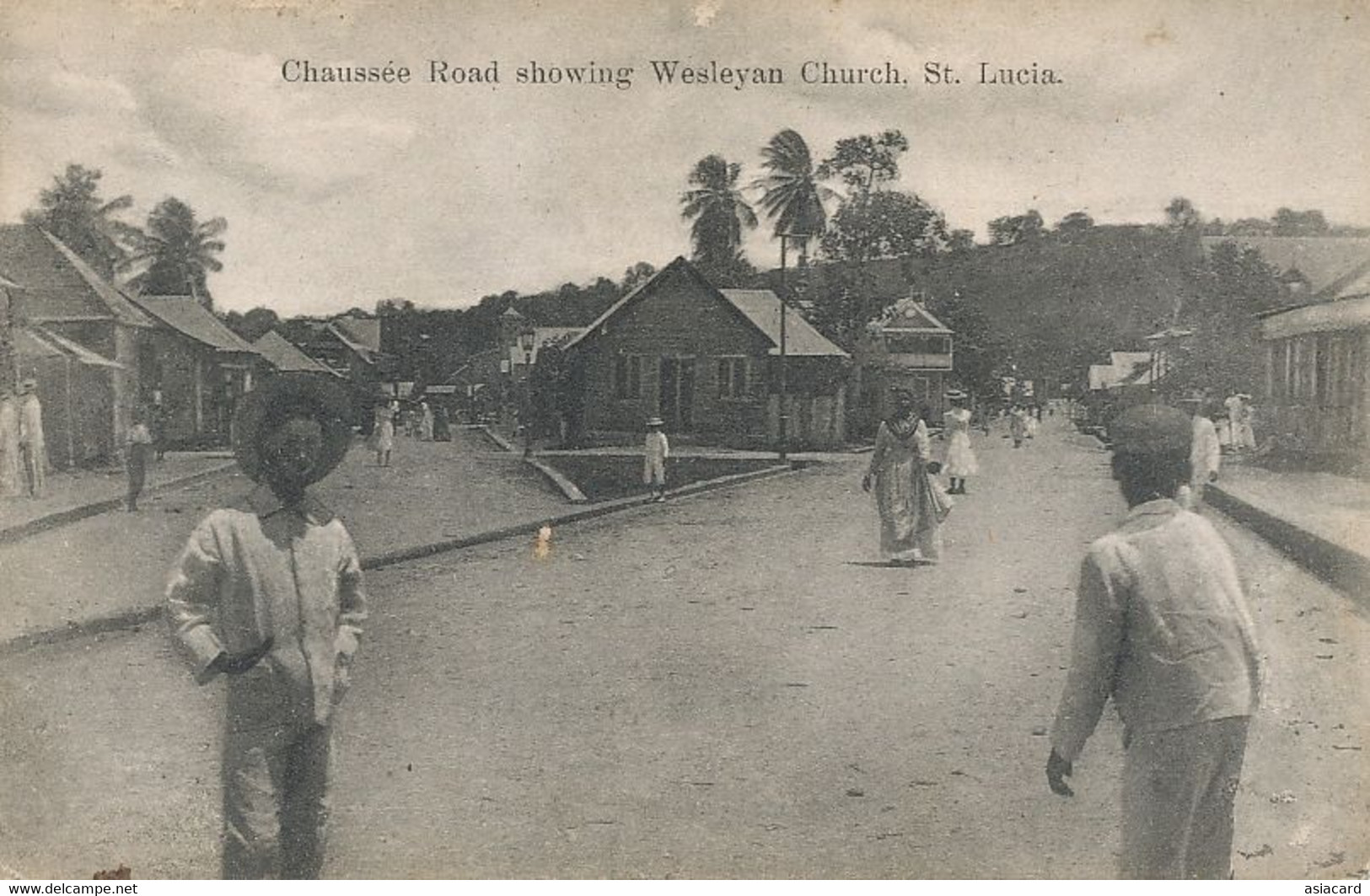 Sainte Lucie St Lucia Chaussée Road Showing Wesleyan Church  Natives  Edit Westall - St. Lucia