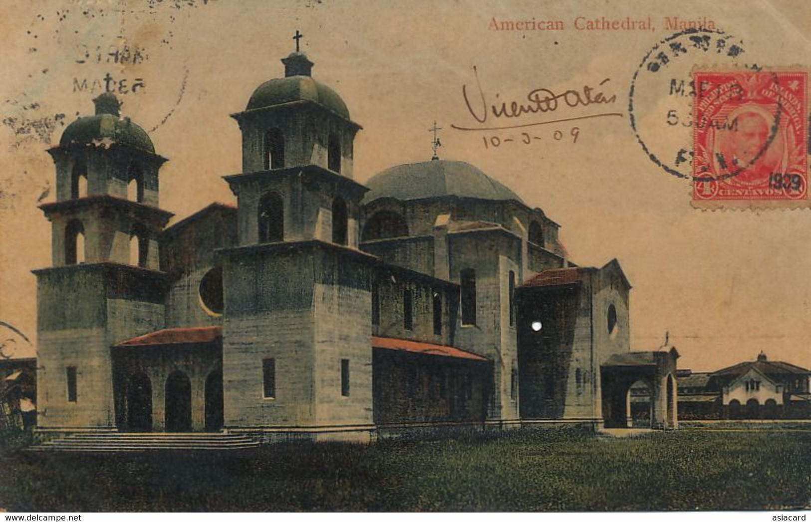 American Cathedral Manila  Hand Colored . P. Used Vicente Atas To Cuba - Philippines