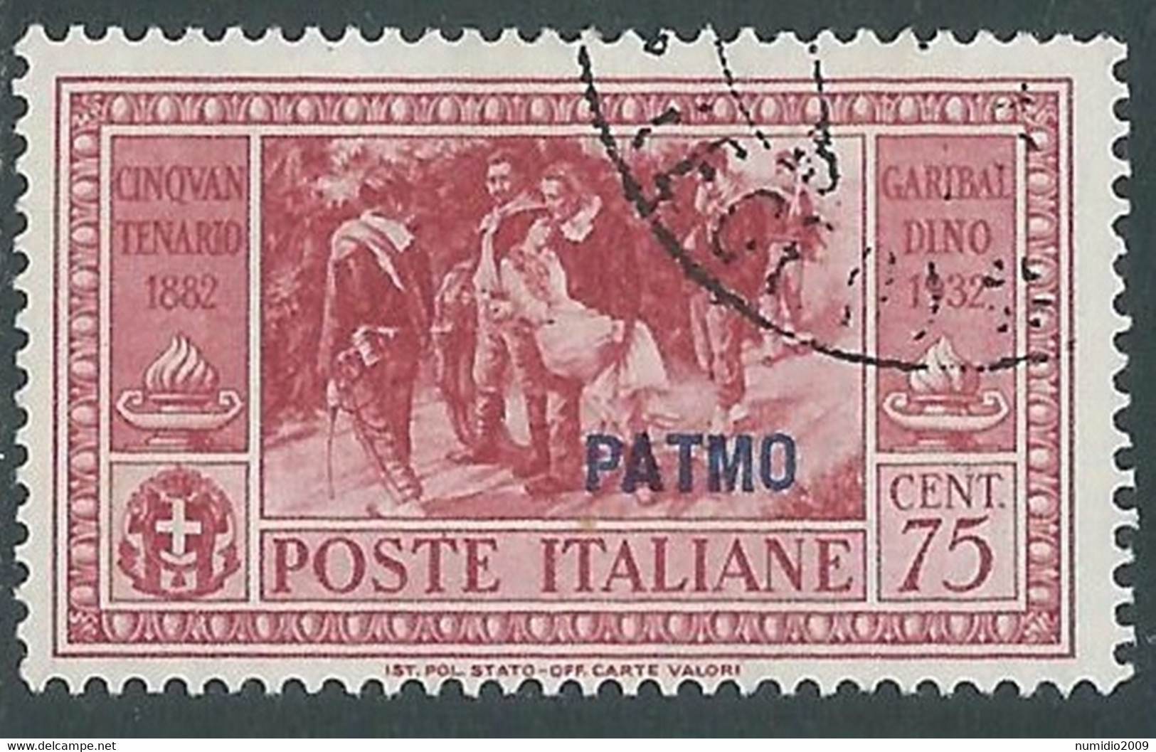 1932 EGEO PATMO USATO GARIBALDI 75 CENT - RA11-5 - Egée (Patmo)