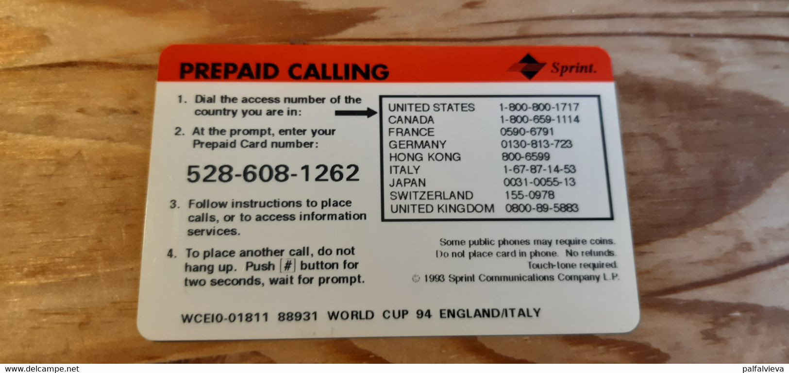 Prepaid Phonecard USA,Sprint - Football World Cup, United Kingdom Related - Sprint