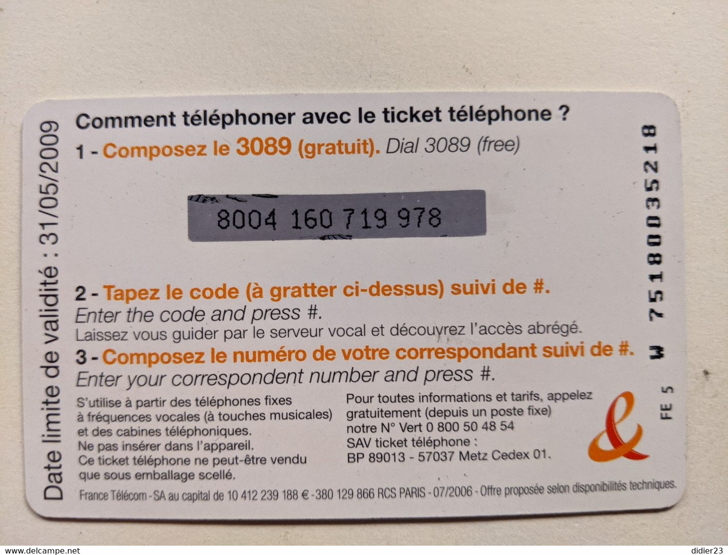 TELECARTE FRANCE TELECOM   5 € - Opérateurs Télécom