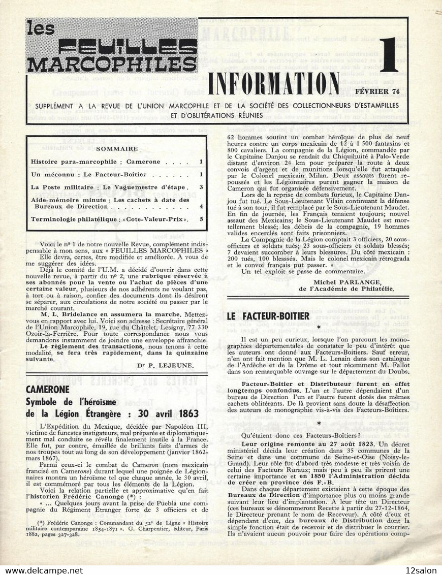 FEUILLES MARCOPHILES INFORMATION SUPPLEMENT Du N°1 à 40 (1974 à 1983) - Frans (vanaf 1941)