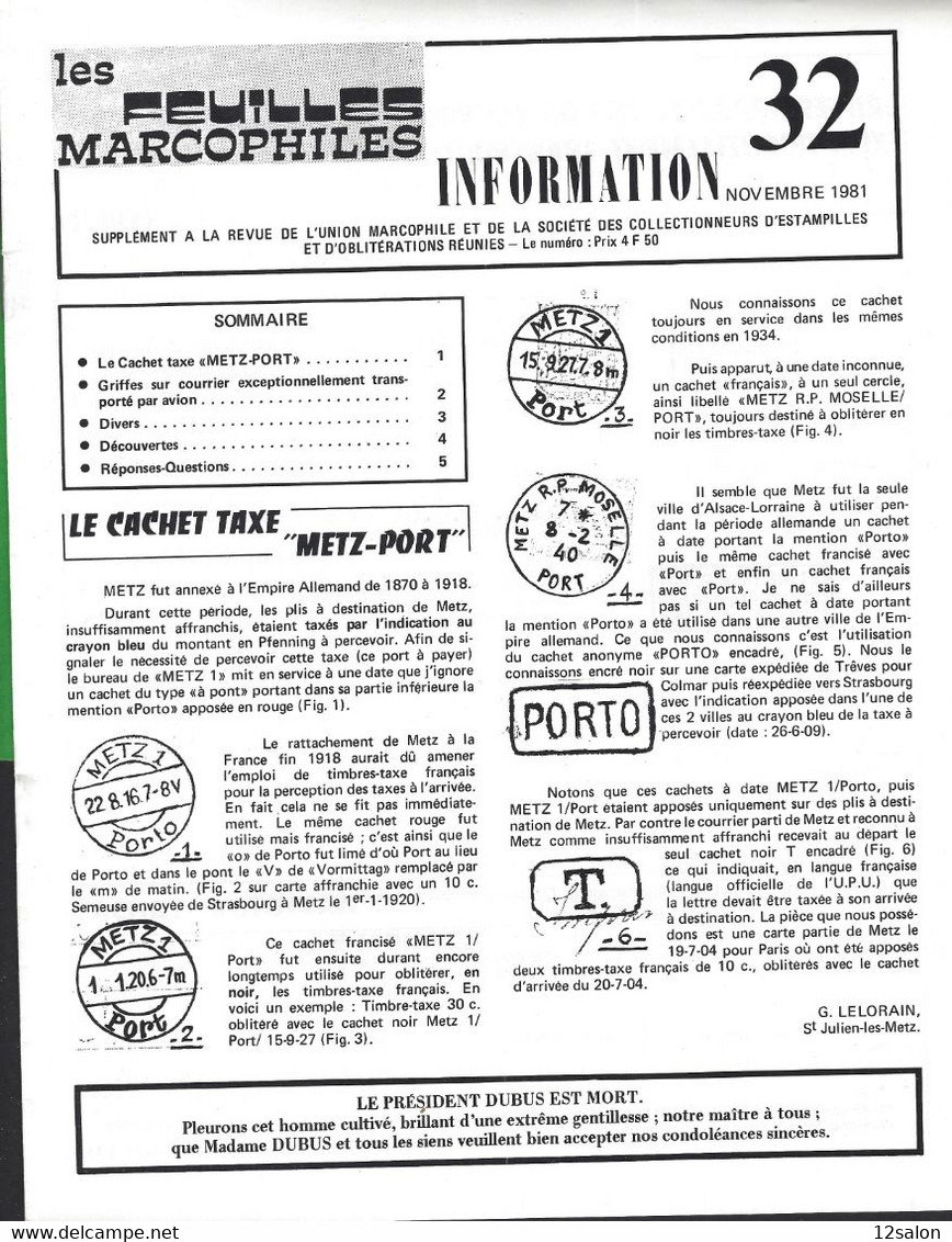 FEUILLES MARCOPHILES INFORMATION SUPPLEMENT Du N°1 à 40 (1974 à 1983) - Français (àpd. 1941)