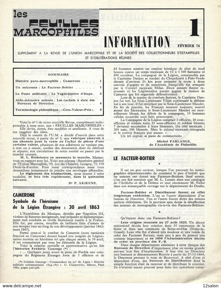 FEUILLES MARCOPHILES INFORMATION SUPPLEMENT Du N° 2 à 40 (1974 à 1983) - Francesi (dal 1941))