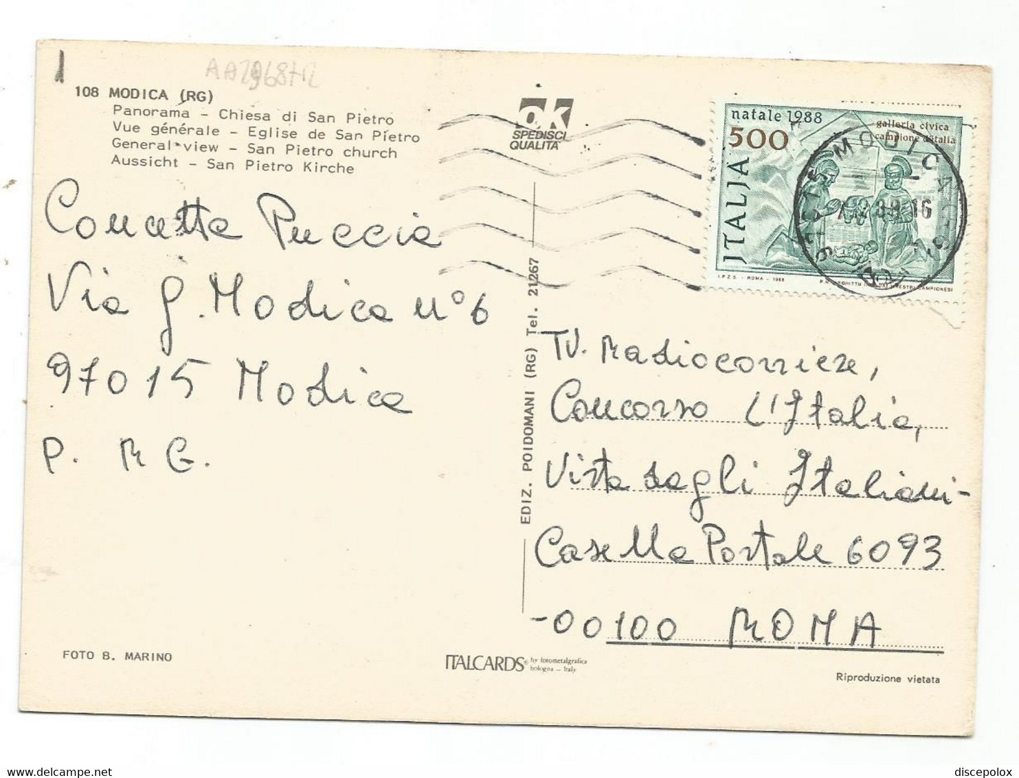 AA2968 Modica (Ragusa) - Chiesa Di San Pietro - Panorama - Nice Stamps Timbres Francobolli / Viaggiata 1988 - Modica