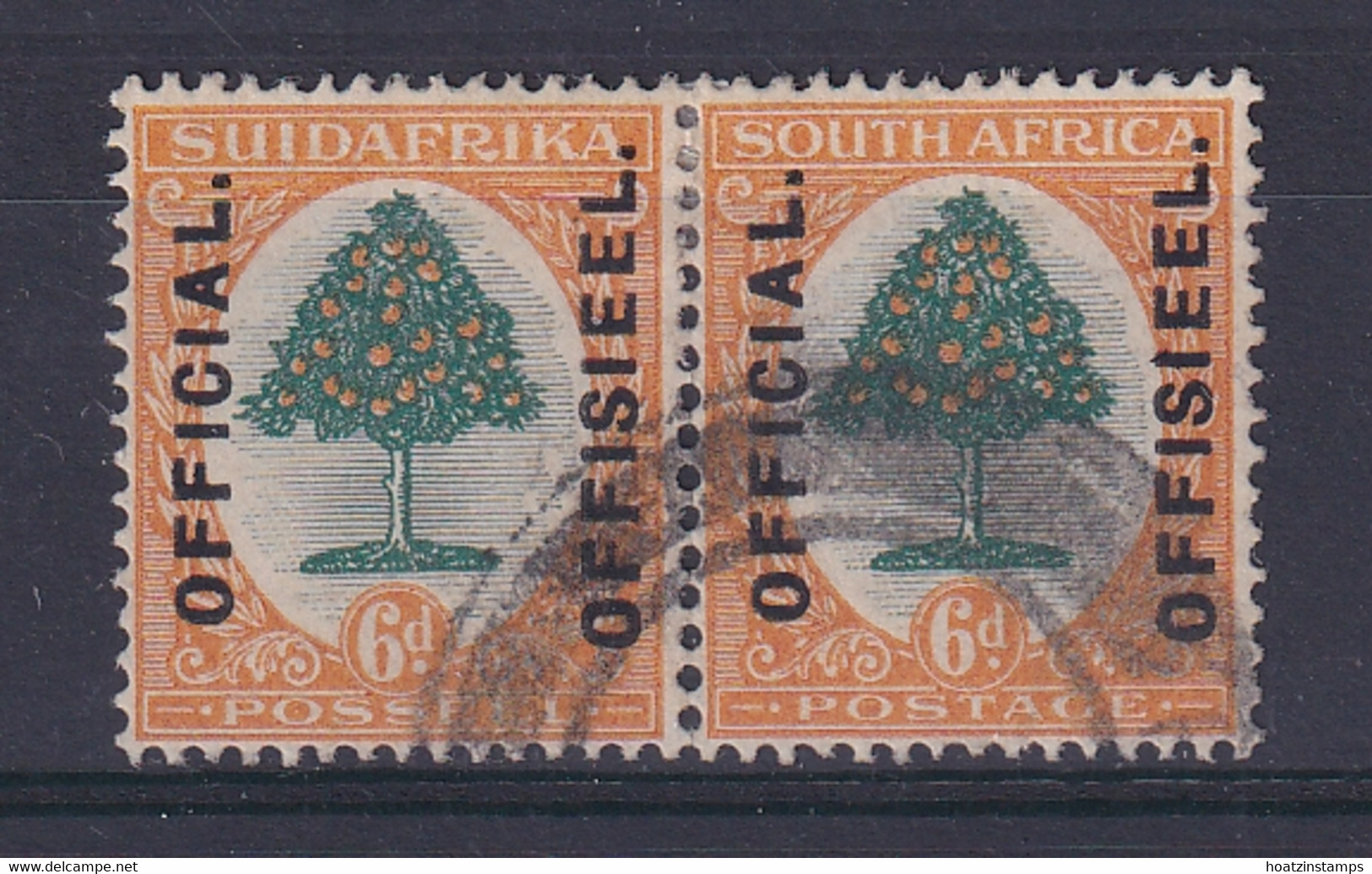 South Africa: 1926   Official - Orange Tree   SG O4    6d  [Wmk Upright]  Used Pair - Officials