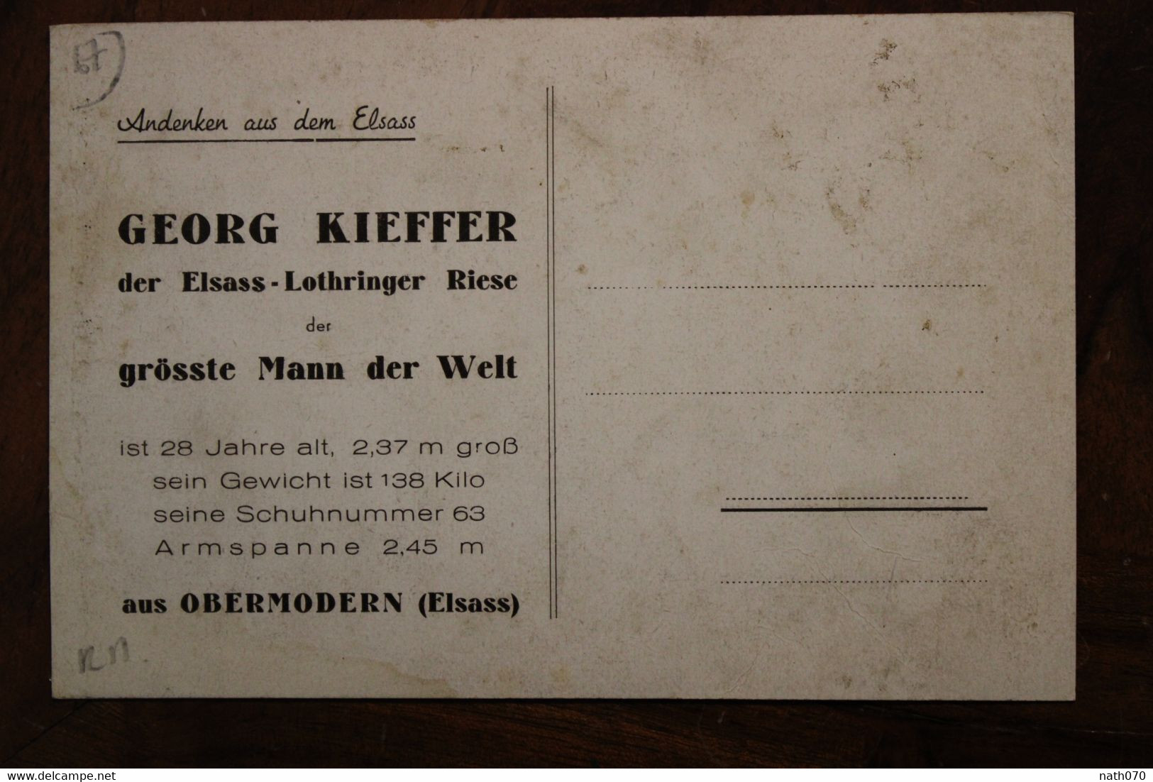 Carte Photo 1910's Obermodern-Zutzendorf 67 CPA Ak Animée Georg KIEFFER Grösste Mann Der Welt Gigantisme Elsass - Sonstige & Ohne Zuordnung