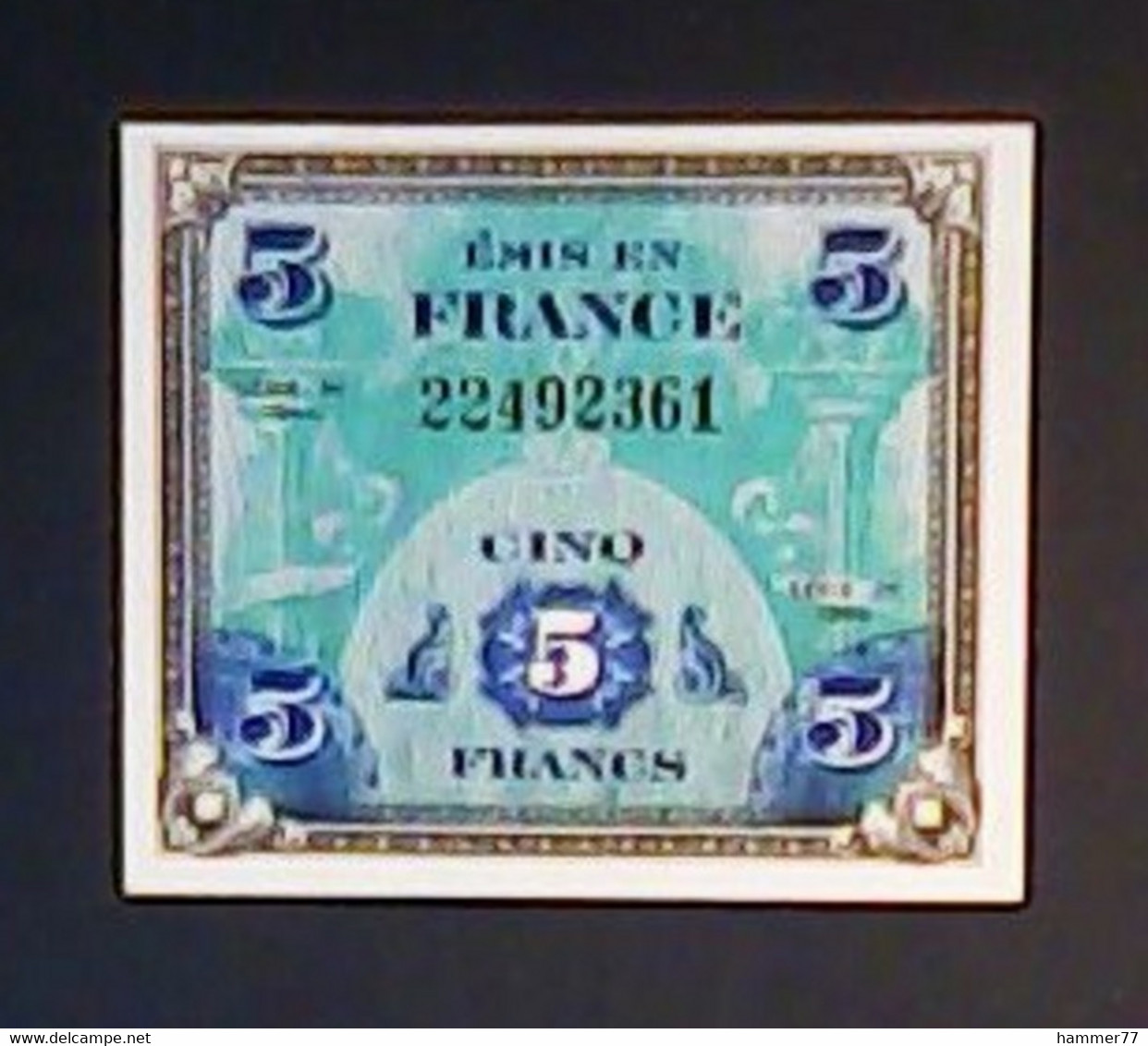 France 1944: Allied Occupation 5 Francs - 1944 Bandiera/Francia