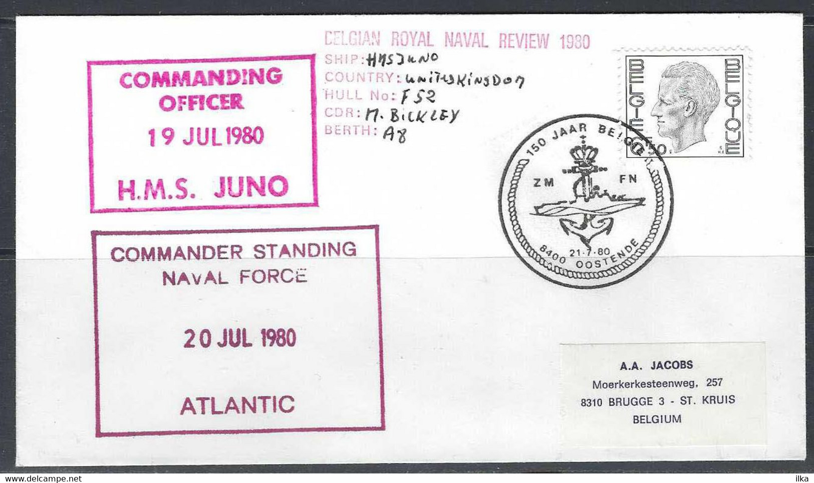 Bootstempel/Cachet Bateau/Seal Boat/Schiffstempel - Commander Standing Naval Force - 20/7/1980 - ATLANTIC - Legerstempels