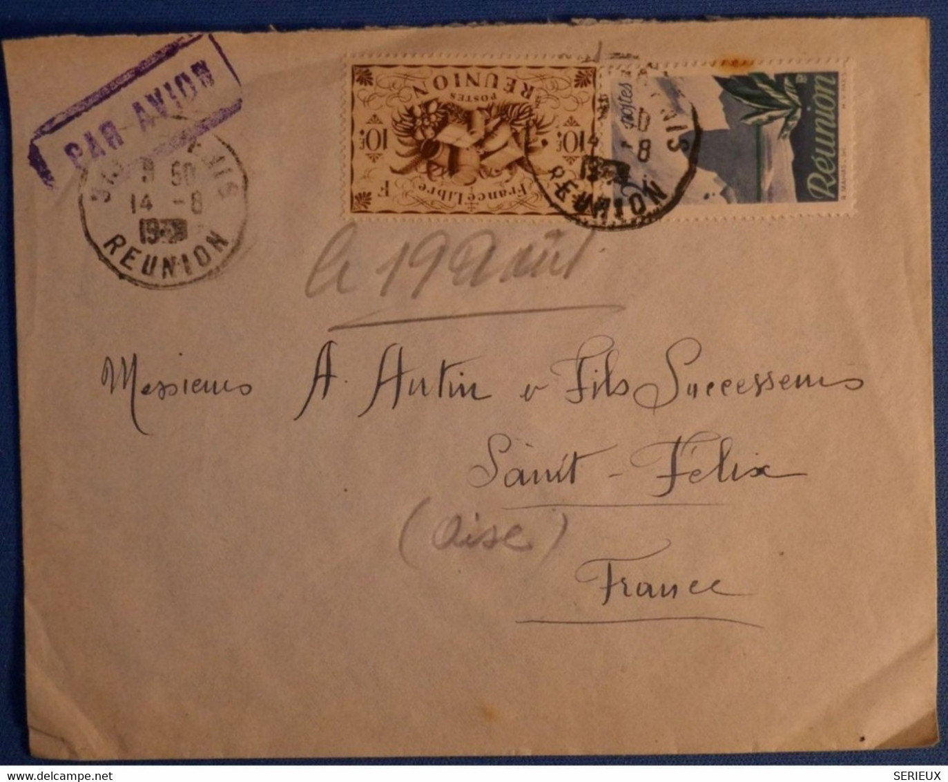 M1 LA REUNION BELLE LETTRE 1939 CACHET PAR AVION VIOLET SAINT DENIS A SAINT FELIX FRANCE+ AFFRANCHISSEMENT INTERESSANT - Brieven En Documenten