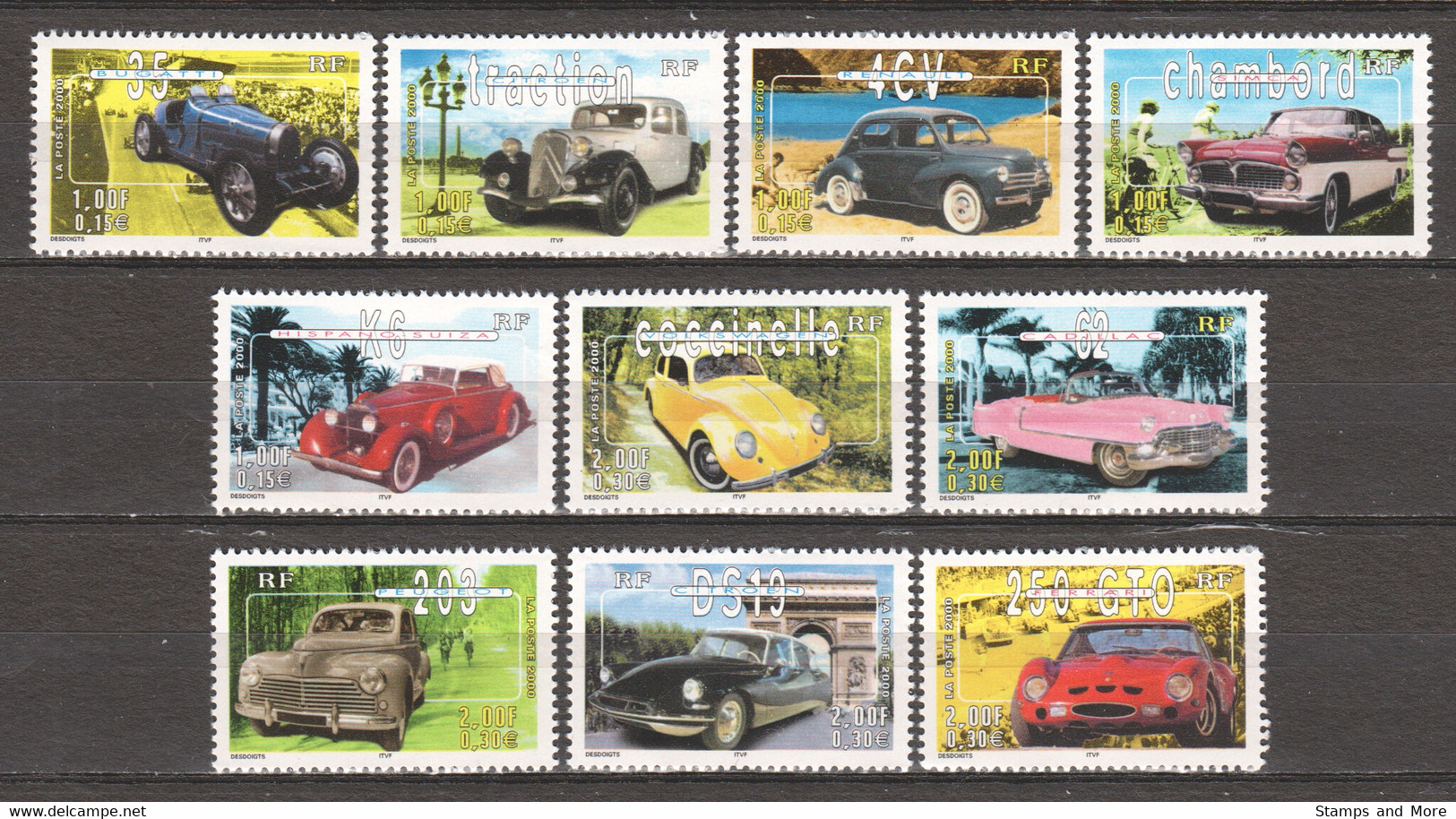 France 2000 Mi 3458-3467 MNH CLASSIC CARS - Auto's