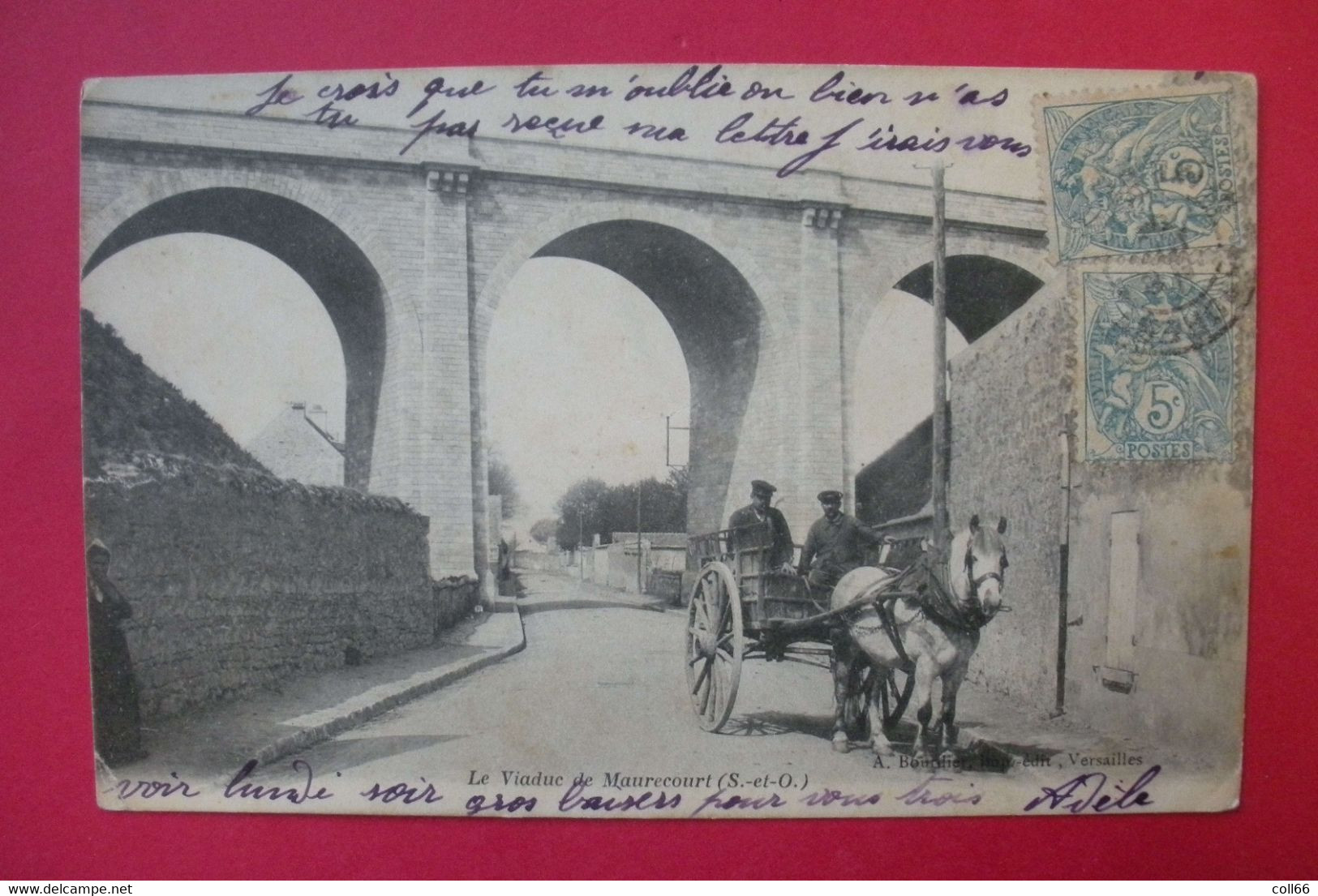 78 Maurecourt 1904 Le Viaduc Attelage Joli Plan éditeur Bourdier Versailles - Maurecourt