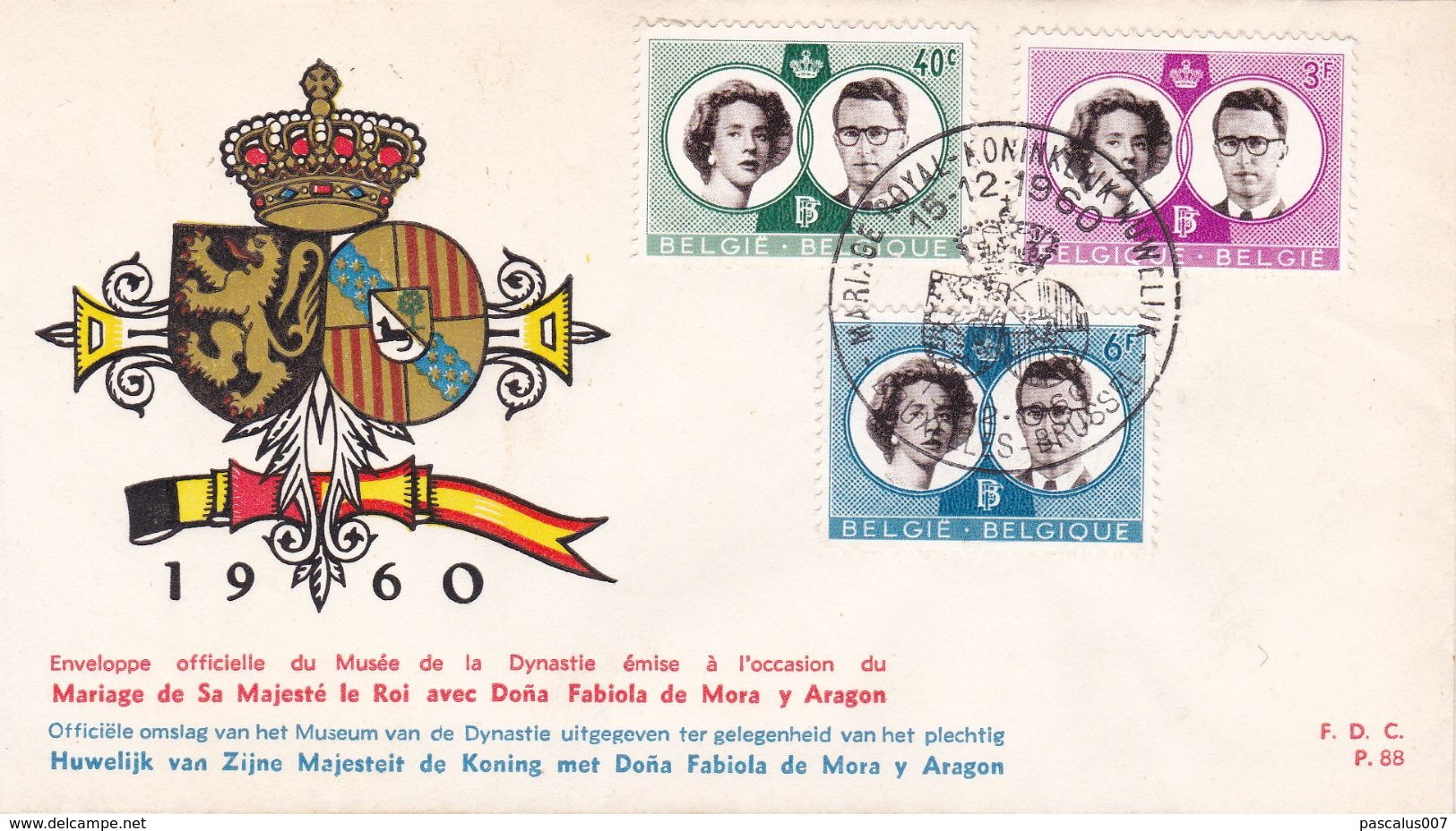 B01-173 BELG.1960 11691171 FDC 88 Bruxelles Brussel Koninklijk Huwelijk  Mariage Royal - 1951-1960