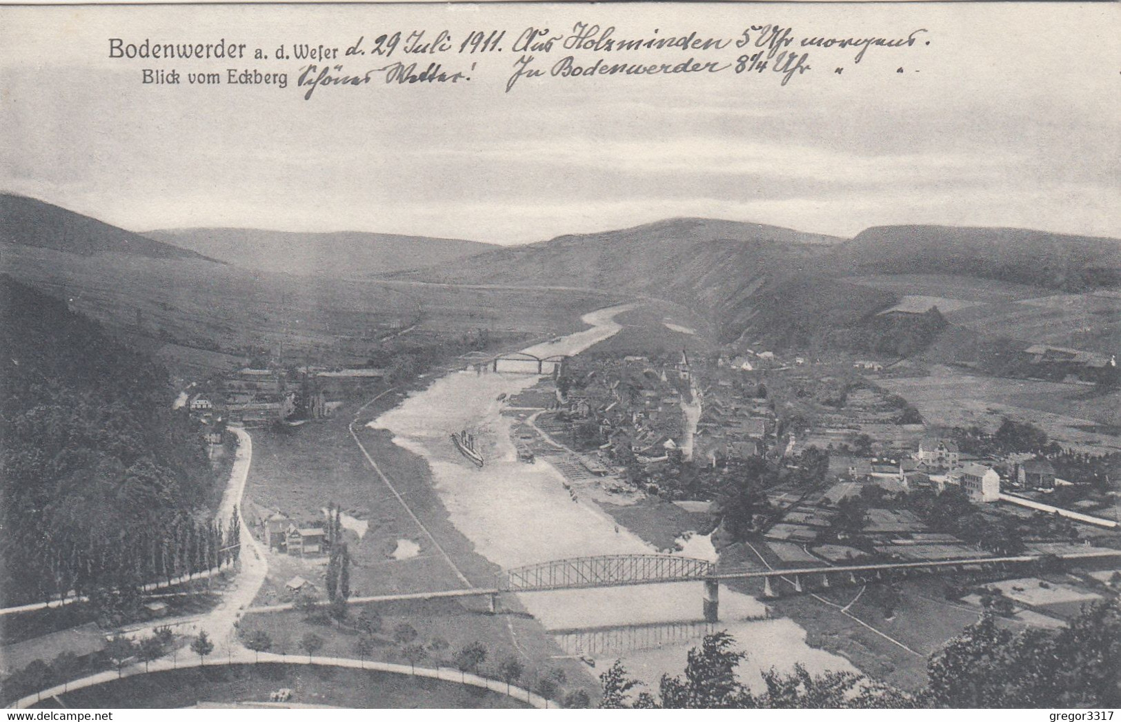 A891) BODENWERDER A. D. WESER - Blick Vom ECKBERG - Blick Auf Fluss Mit Schiff U. Brücke ALT 1911 - Bodenwerder