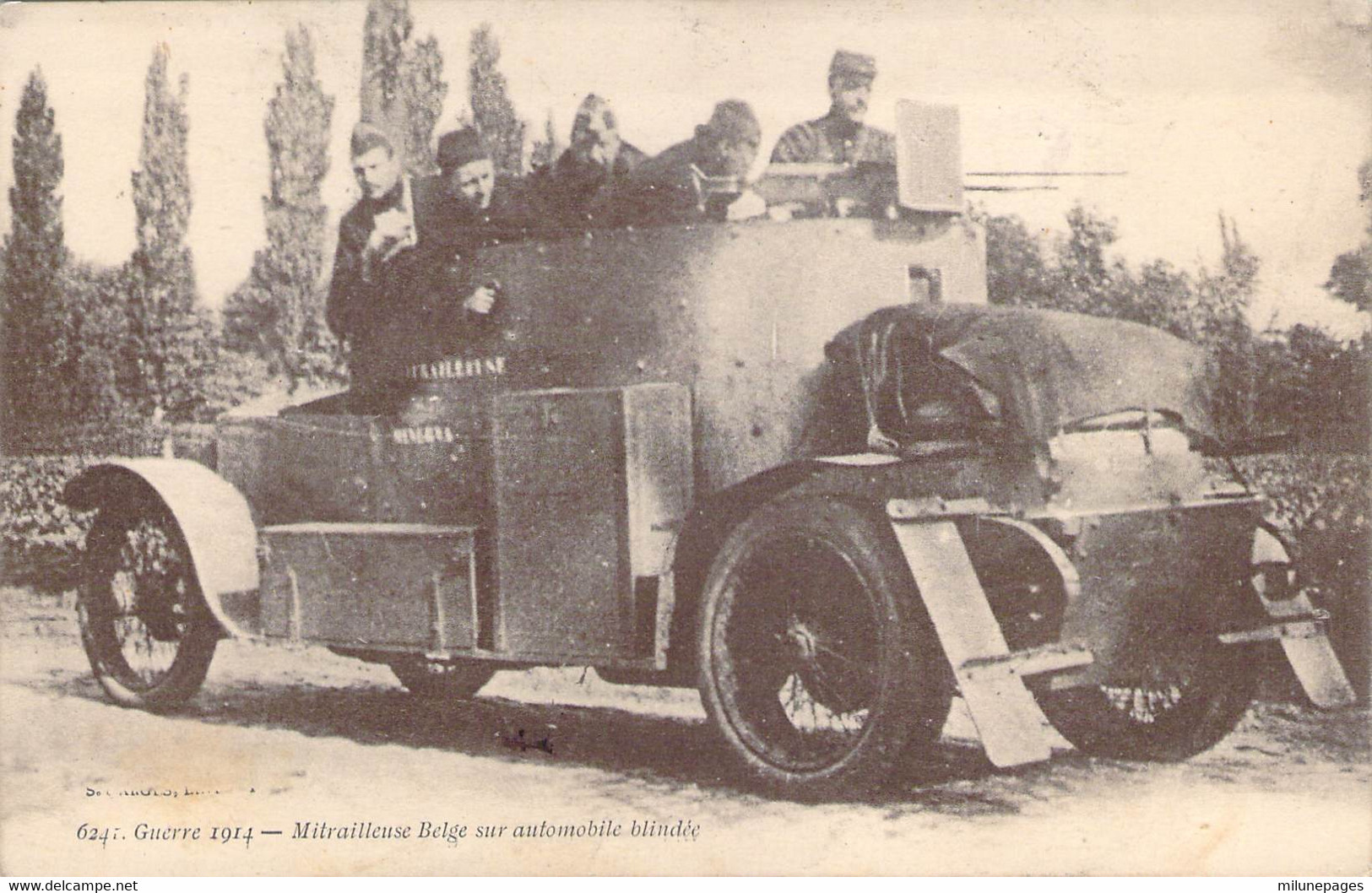 Guerre 1914 Curieuse Mitrailleuse Belge Sur Automobile Blindée - Ausrüstung