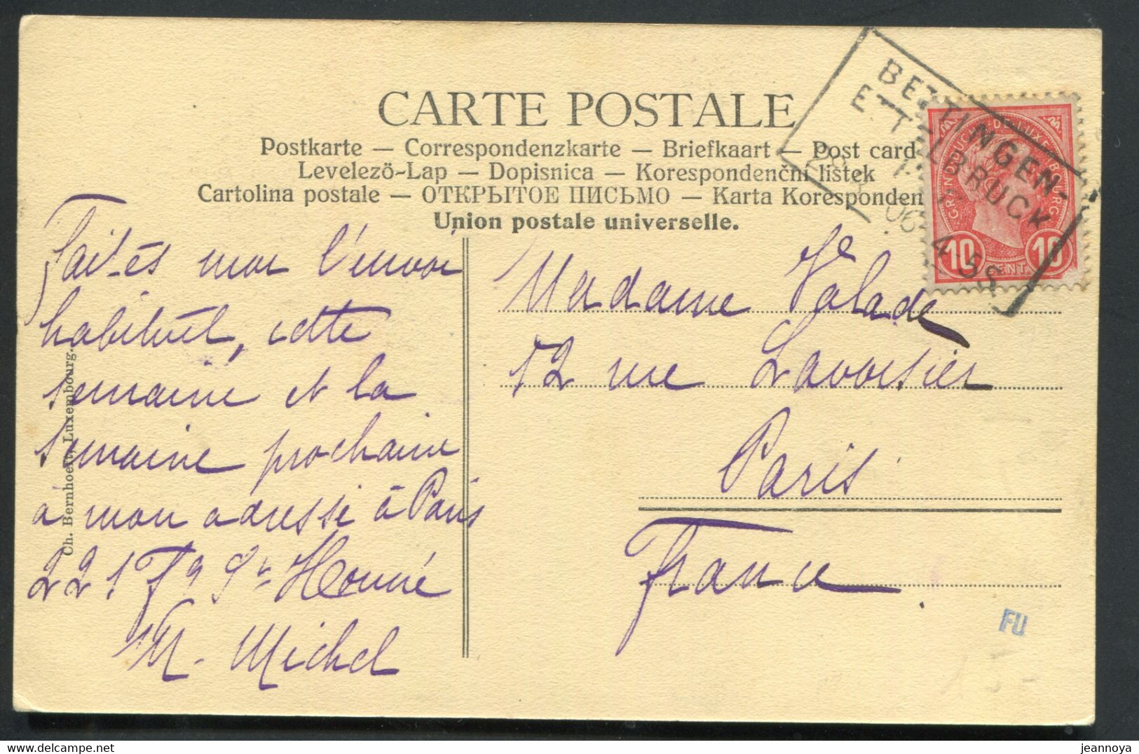 LUXEMBOURG - N° 73 / CP OBL. FERROVIAIRE DU 28/8/1906 POUR PARIS - TB - 1895 Adolfo Di Profilo