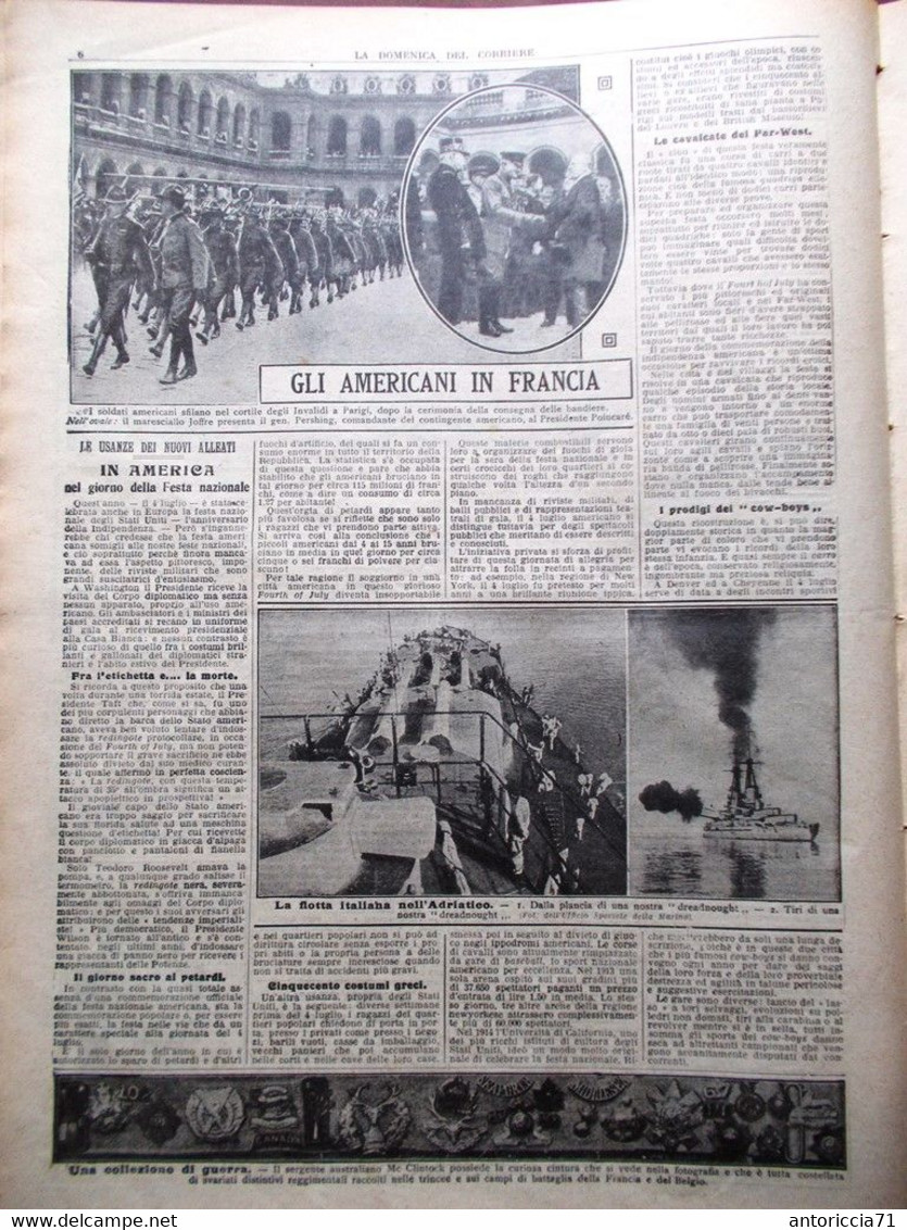 La Domenica Del Corriere 22 Luglio 1917 WW1 Capello Pareto Americani In Francia - Weltkrieg 1914-18