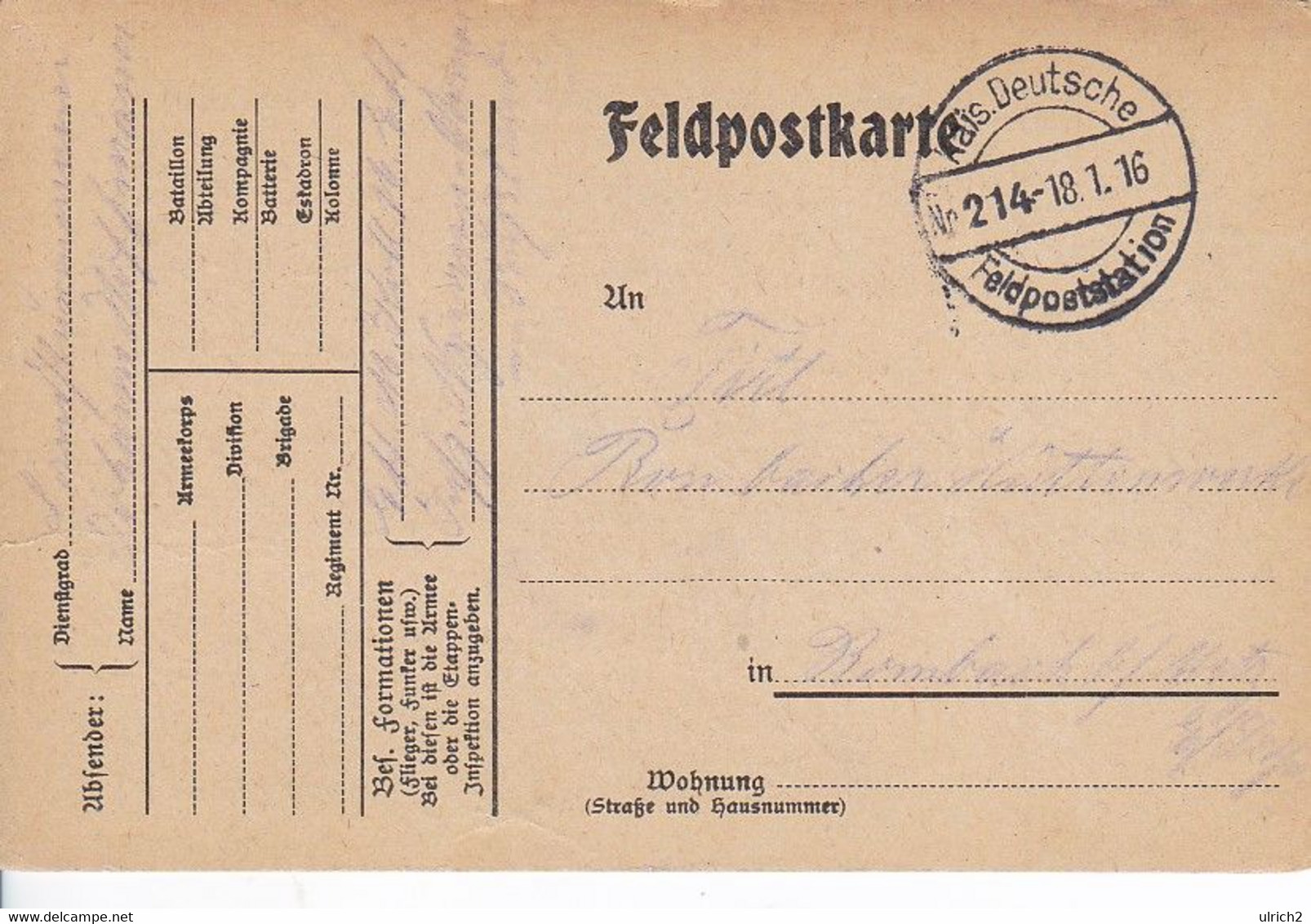 Feldpostkarte - Nach Romnach - 1918 (58118) - Brieven En Documenten