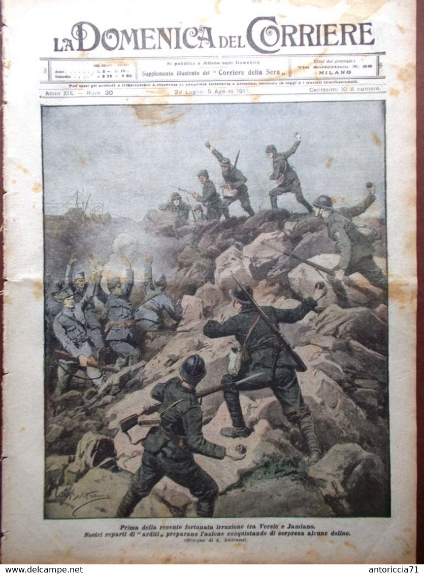 La Domenica Del Corriere 29 Luglio 1917 WW1 Corno Cavento Paracadute Marina Mine - Guerre 1914-18