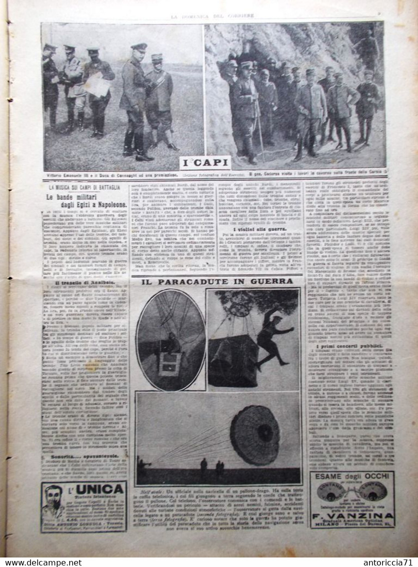 La Domenica Del Corriere 29 Luglio 1917 WW1 Corno Cavento Paracadute Marina Mine - War 1914-18