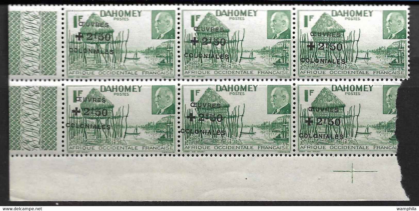 Dahomey N°154** Bloc De 6 Avec Variété De Surcharge Et Croix De Repère.( Un Timbre Défectueux) - Andere & Zonder Classificatie