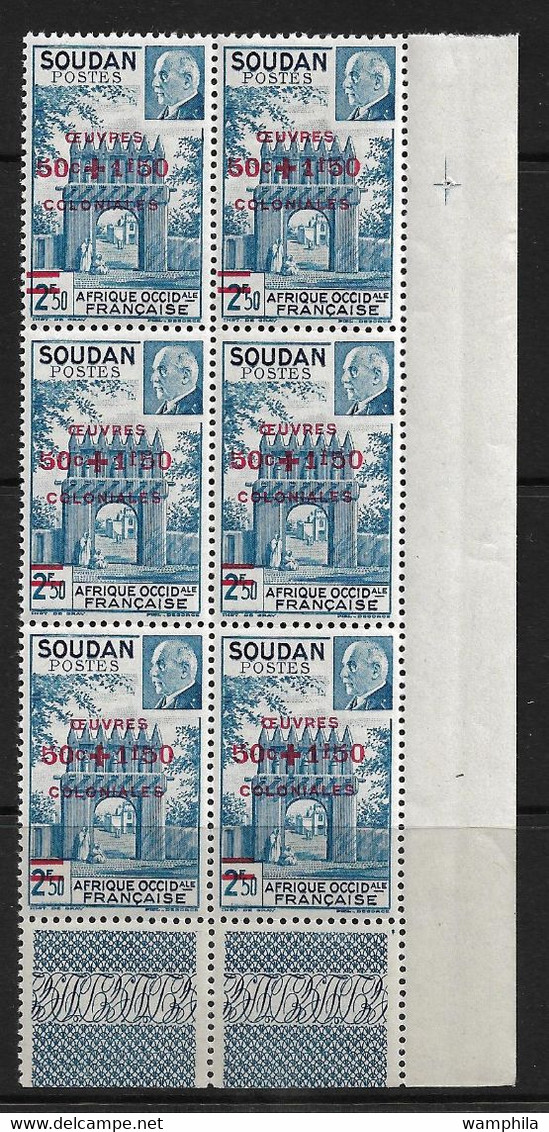 Soudan N°133** Bloc De 6 Avec Variété De Surcharge Et Croix De Repère. - Andere & Zonder Classificatie