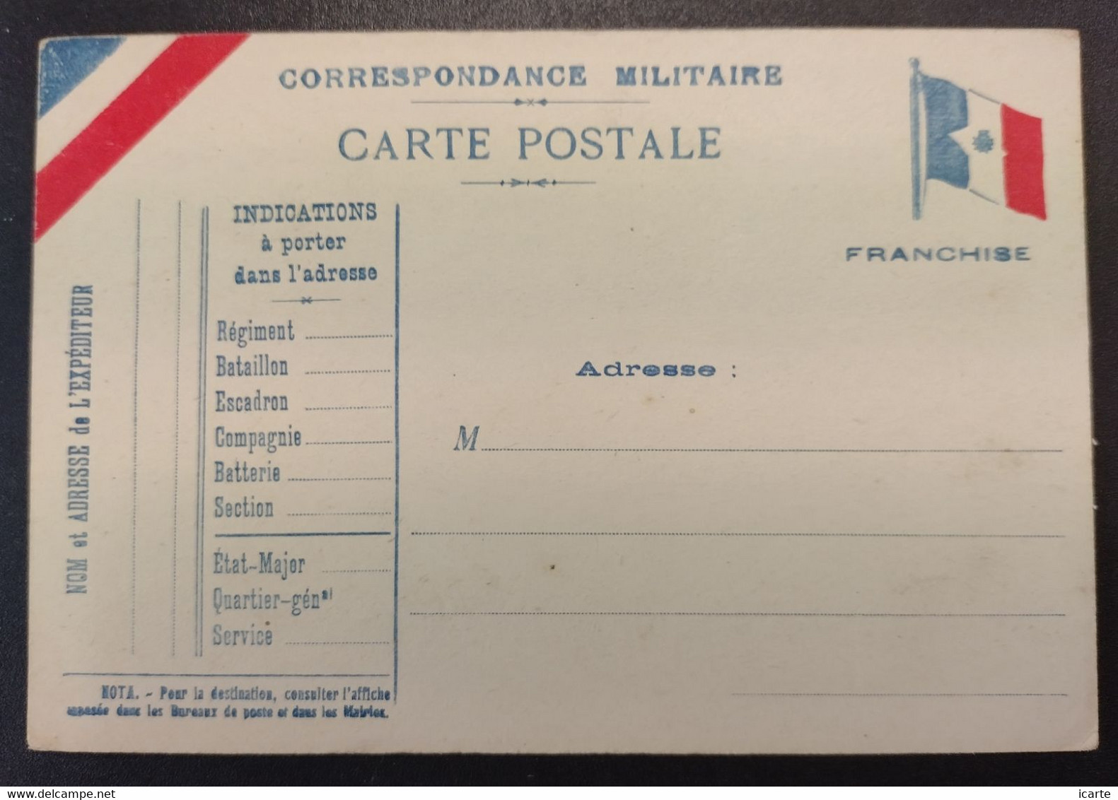 Carte De Franchise Militaire Drapeau Et Bandeau Tricolore - Lettres & Documents