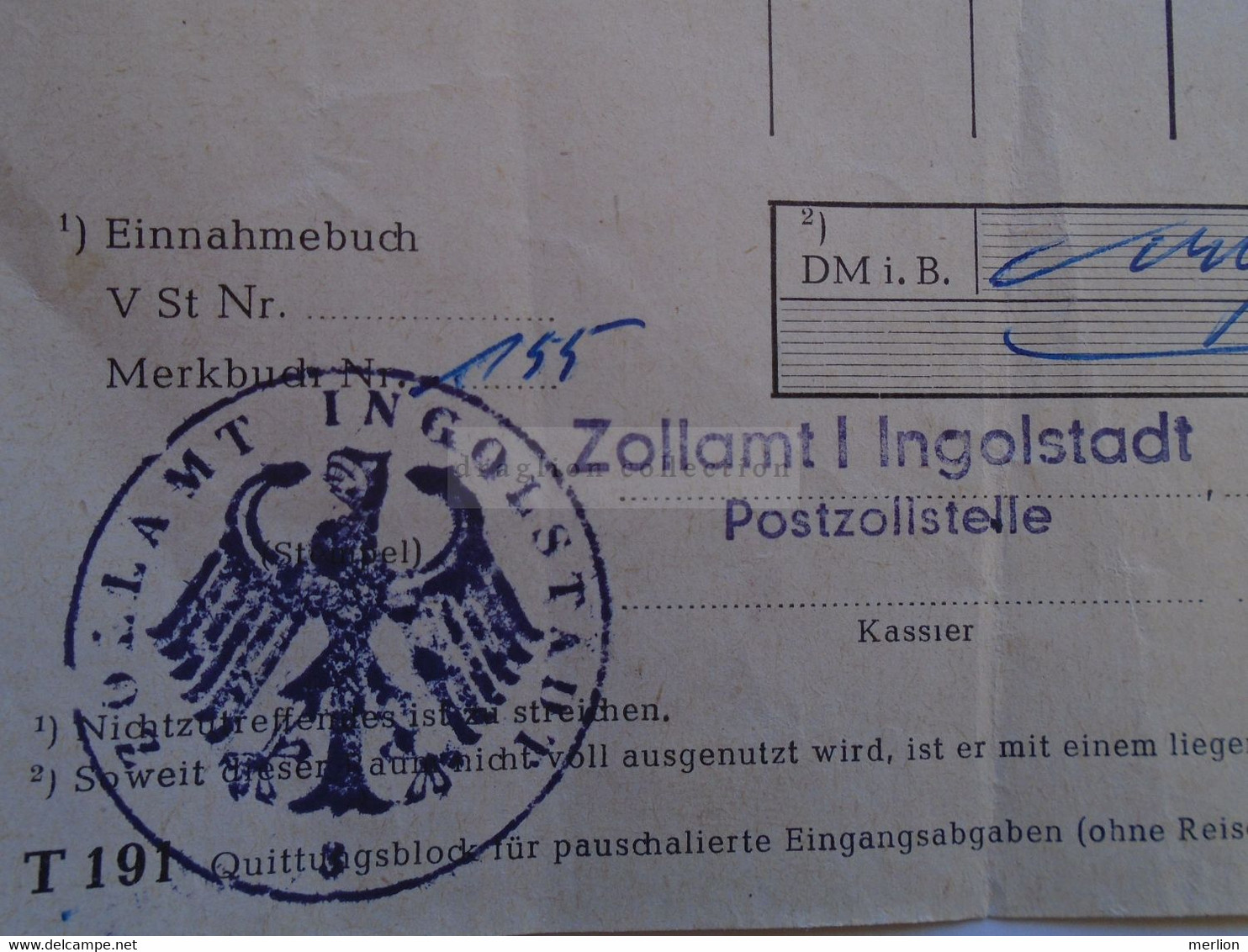 D185149 Quittung über Pauschalierte Eingangsabgaben -Zollamt I. Ingolstadt 1962 - Customs Cleared Cigarettes - 1950 - ...