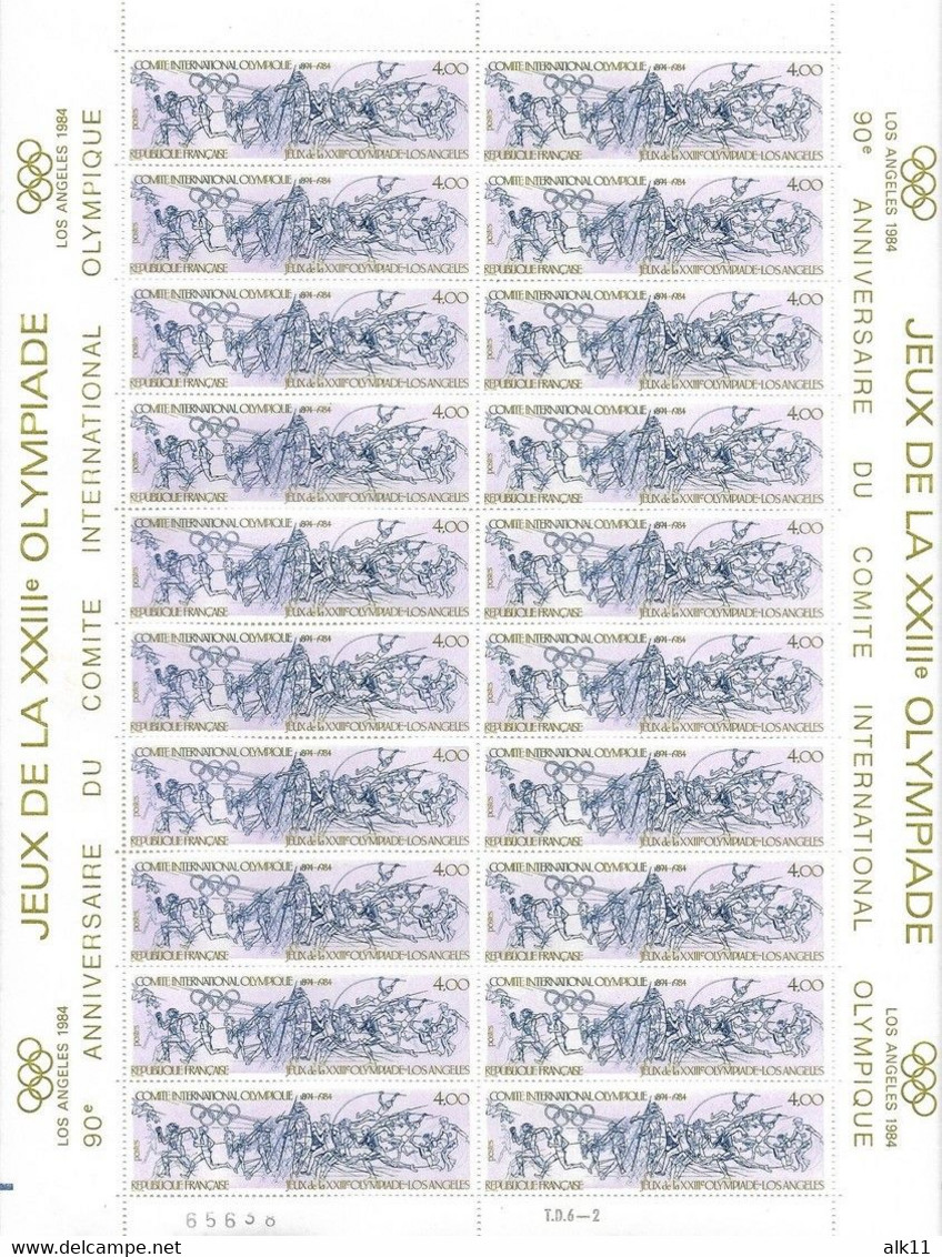 France 1984 - 2314 Jeux Olympiques Los Angeles - Feuille Spécial De 20 Timbres  Neuf - Unused Stamps