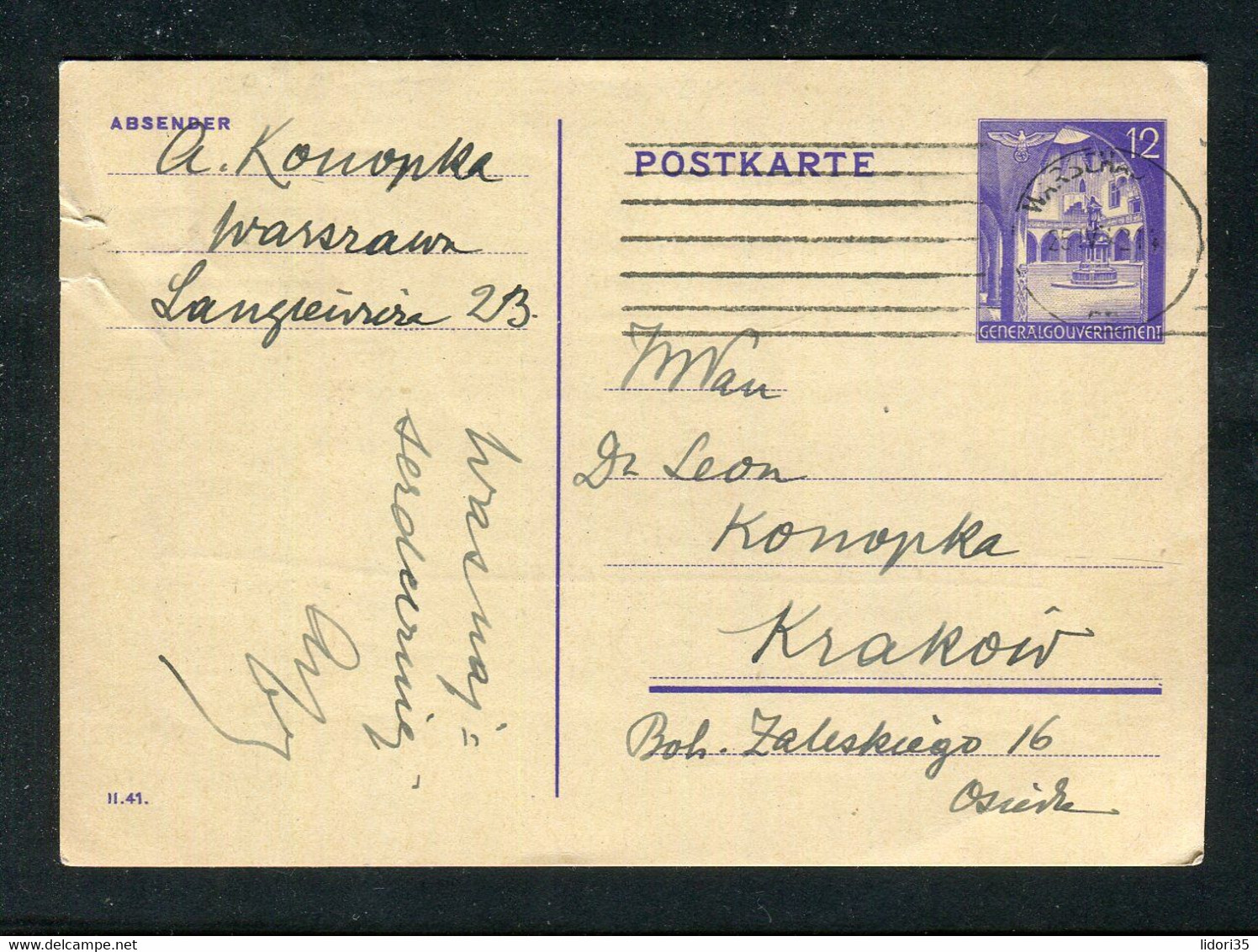 Generalgouvernement / 1941 / Postkarte Mi. P 12/01 Gestempelt (6163) - Occupazione 1938 – 45