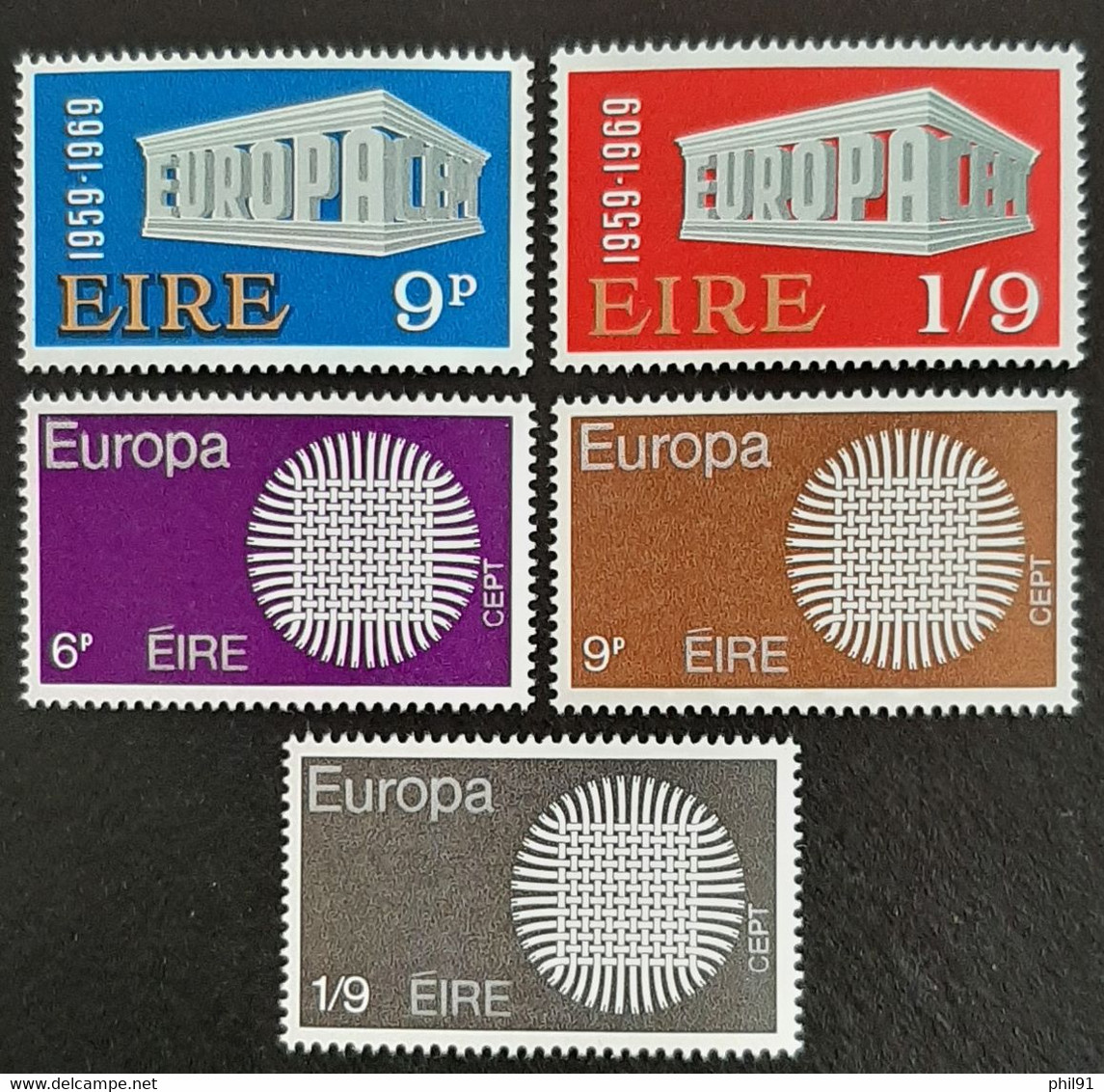 IRLANDE    Europa 1969 Et 1970   N° Y&T  232, 233, 241, 242 Et 243  ** - Neufs