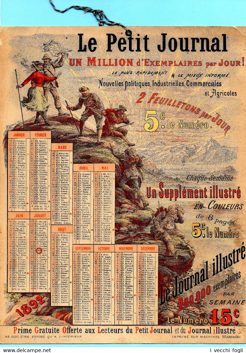 Magnifique Calendrier 1892 édité Par Le Petit Journal. Chromo Chromolithographie. Paysage De Montagne, Alpinistes. - Tamaño Grande : ...-1900