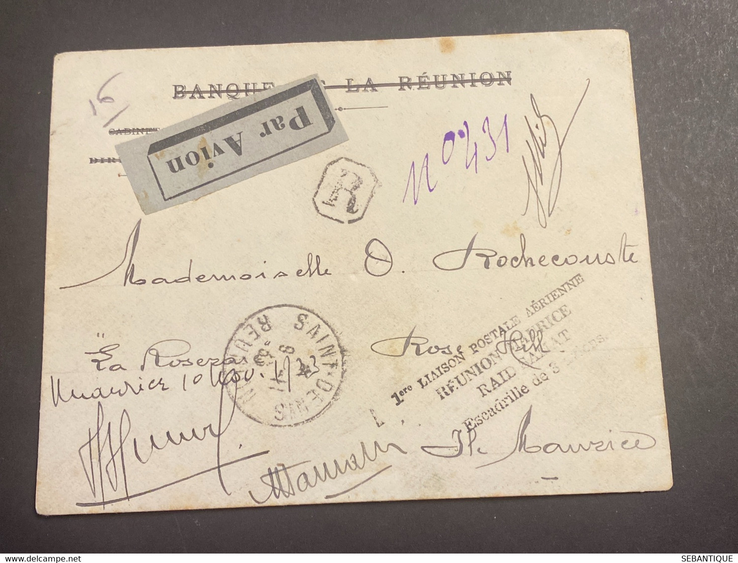 Lettre 1° Liaison Aérienne Réunion Maurice Raid Samat 9/11/1933 - Luftpost