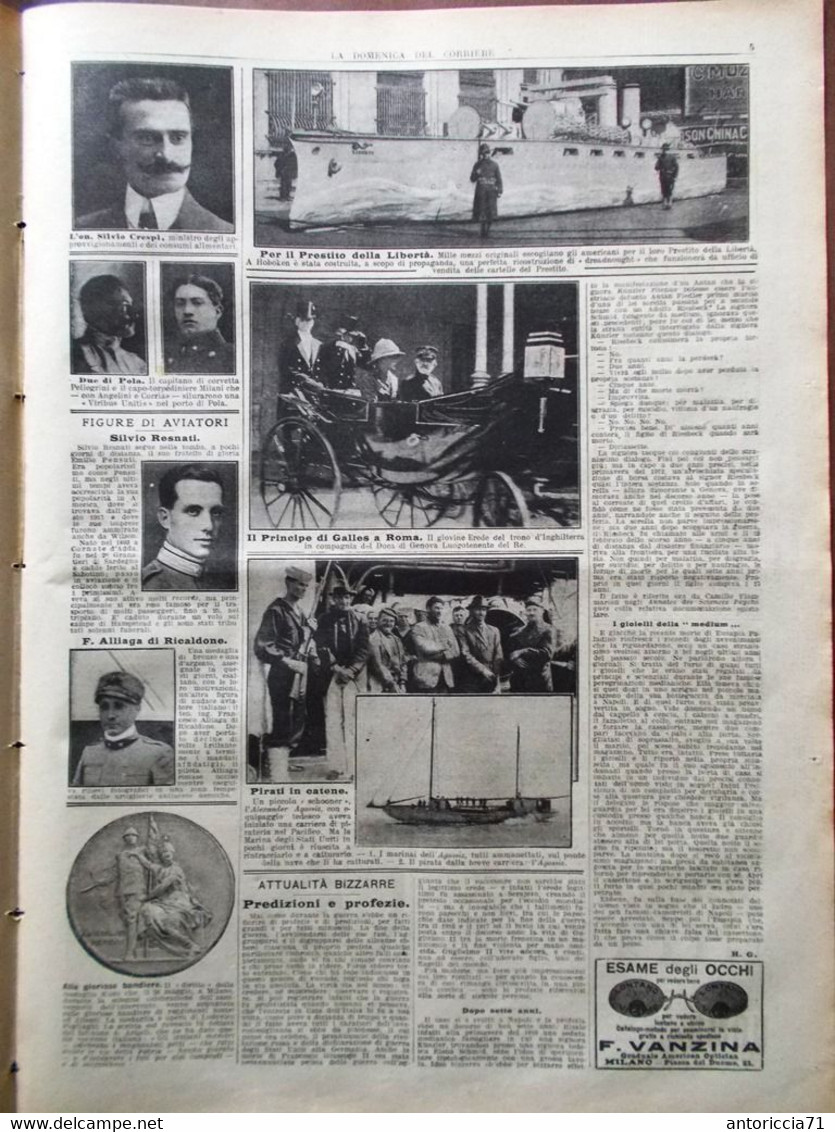 La Domenica Del Corriere 2 Giugno 1918 WW1 Principe Galles Resnati Ponte Legno - Guerra 1914-18