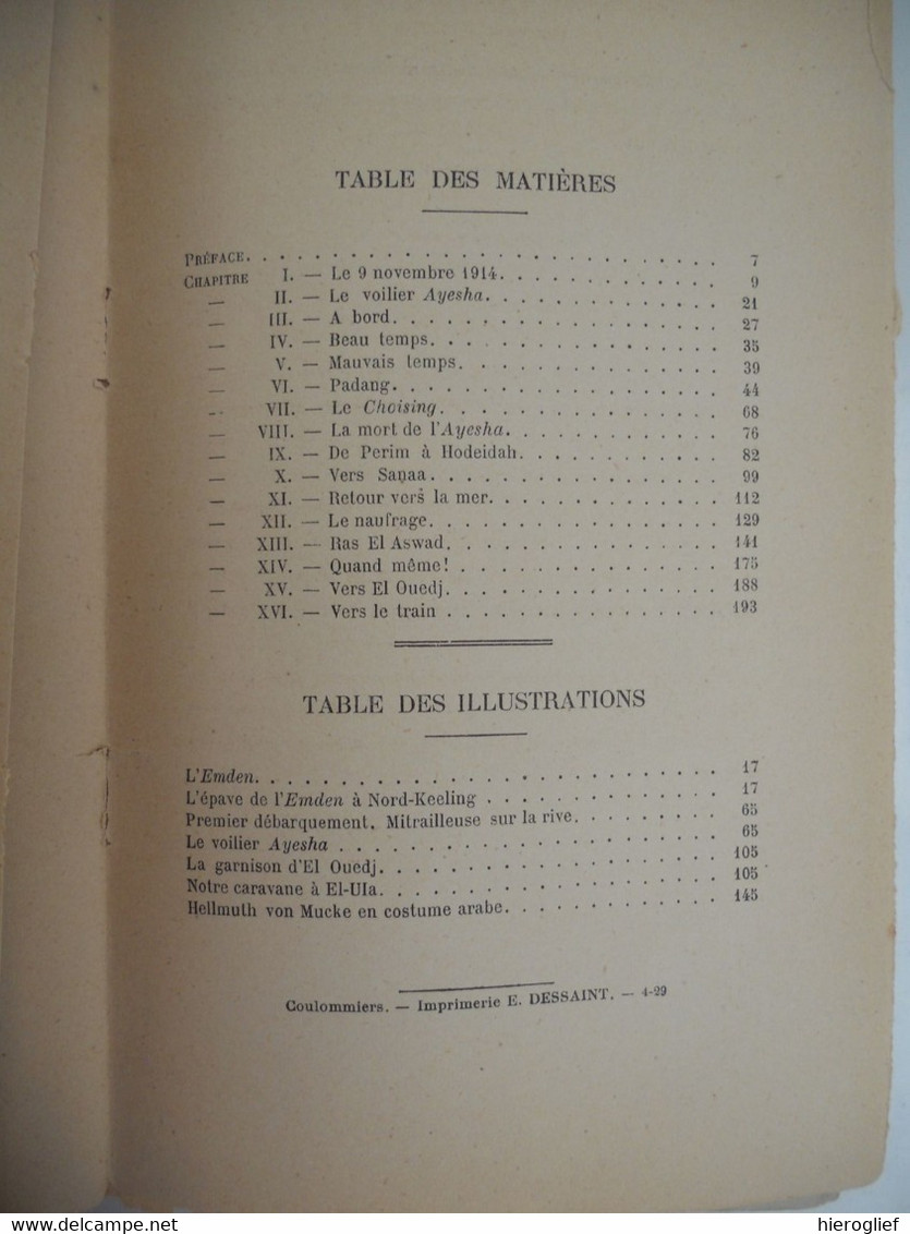 L'EQUIPAGE DE L'AYESHA  Aventures des Rescapés de l'Emden par lieutenant de Vaisseau bH. von Mücke  1929