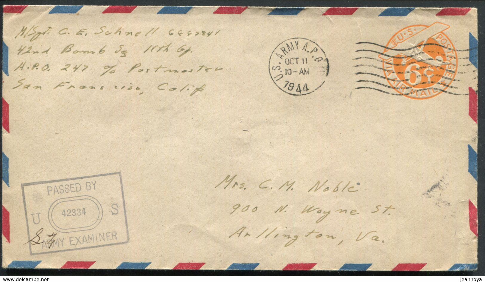 HAWAI -  ENTIER POSTAL 6c. ORANGE OBL. A.P.O. LE 11/10/1944 POUR USA AVEC CENSURE - TB - Hawaï