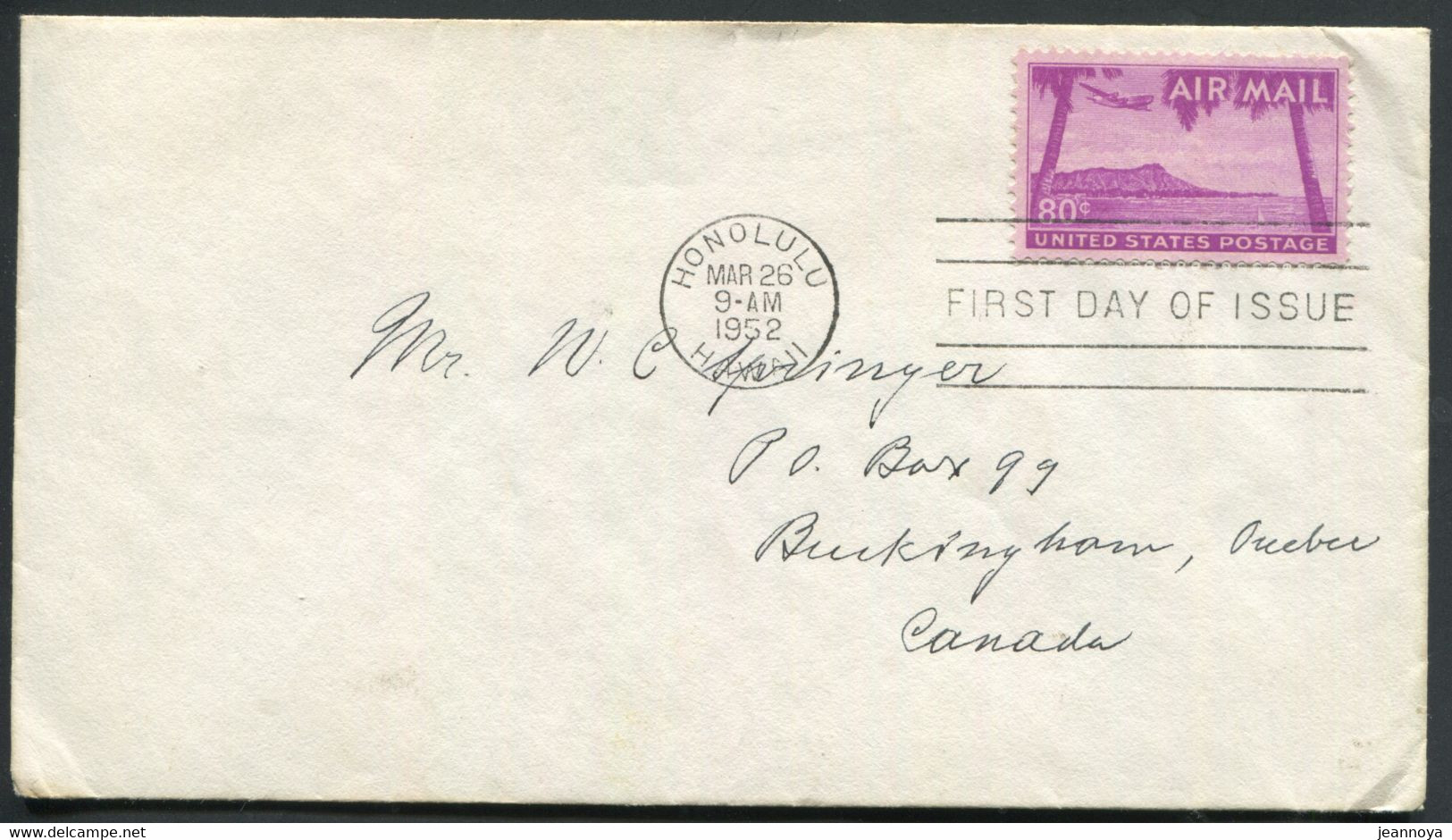 HAWAI -  U.S.A. PA N° 45 / FDC D'HONOLULU LE 26/3/1952 POUR LE CANADA - TB - Hawaii