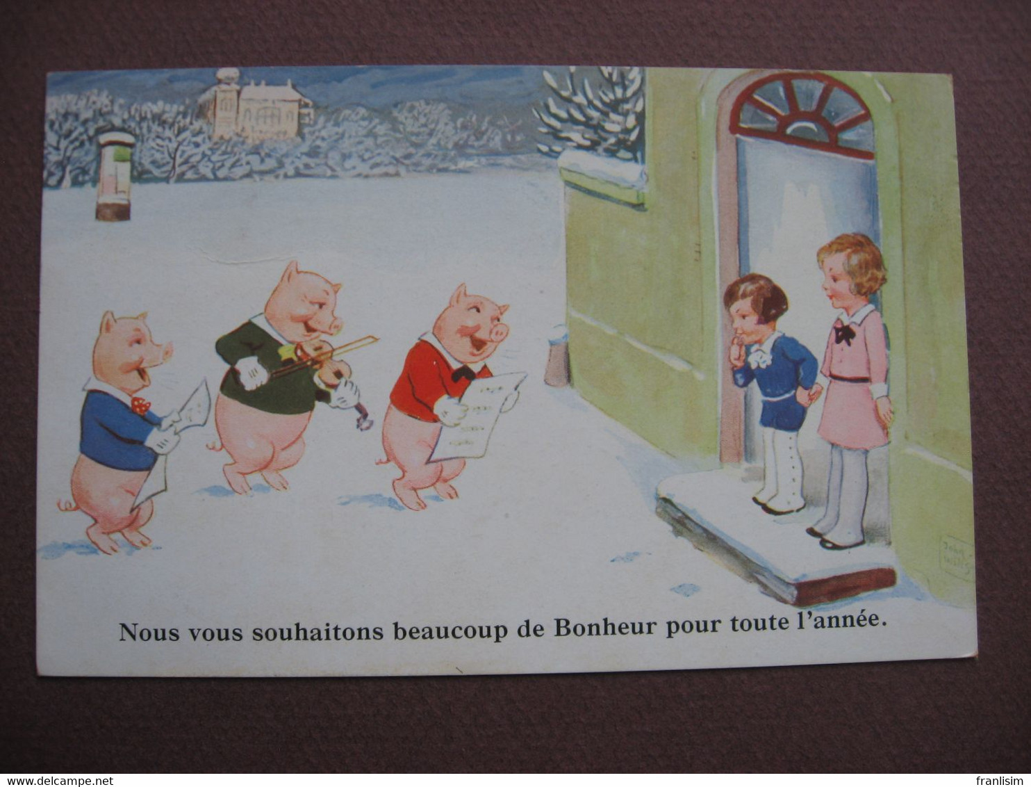 CPA ILLUSTRATEUR Wills TROIS PETITS COCHONS Bonheur Pour Toute L'Année - Wills, John