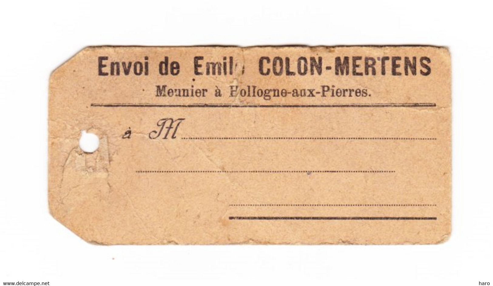 Etiquette De Sac - Envoi De Emile COLON - MERTENS, Meunier à HOLLOGNE - AUX - PIERRES.(b291) - Landbouw