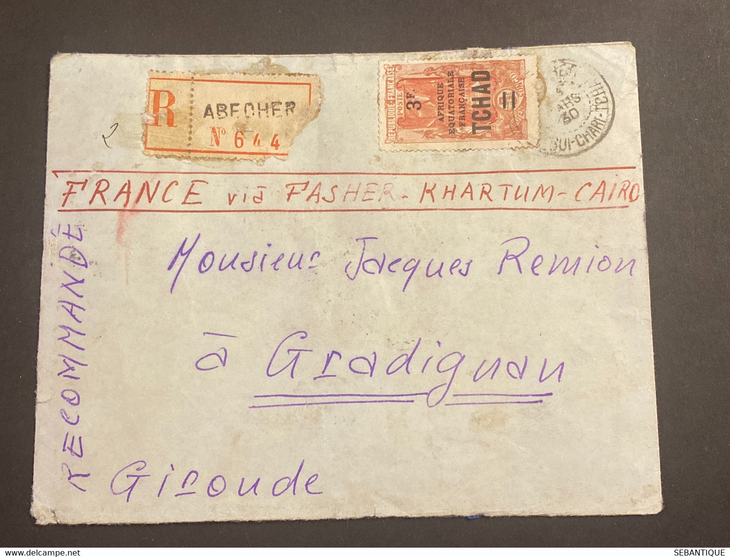 Lettre 1930 Oubangui Tchad Via Fasher Karthum Caire Cachet Geneina Fort + Shellal Halfa - Neufs