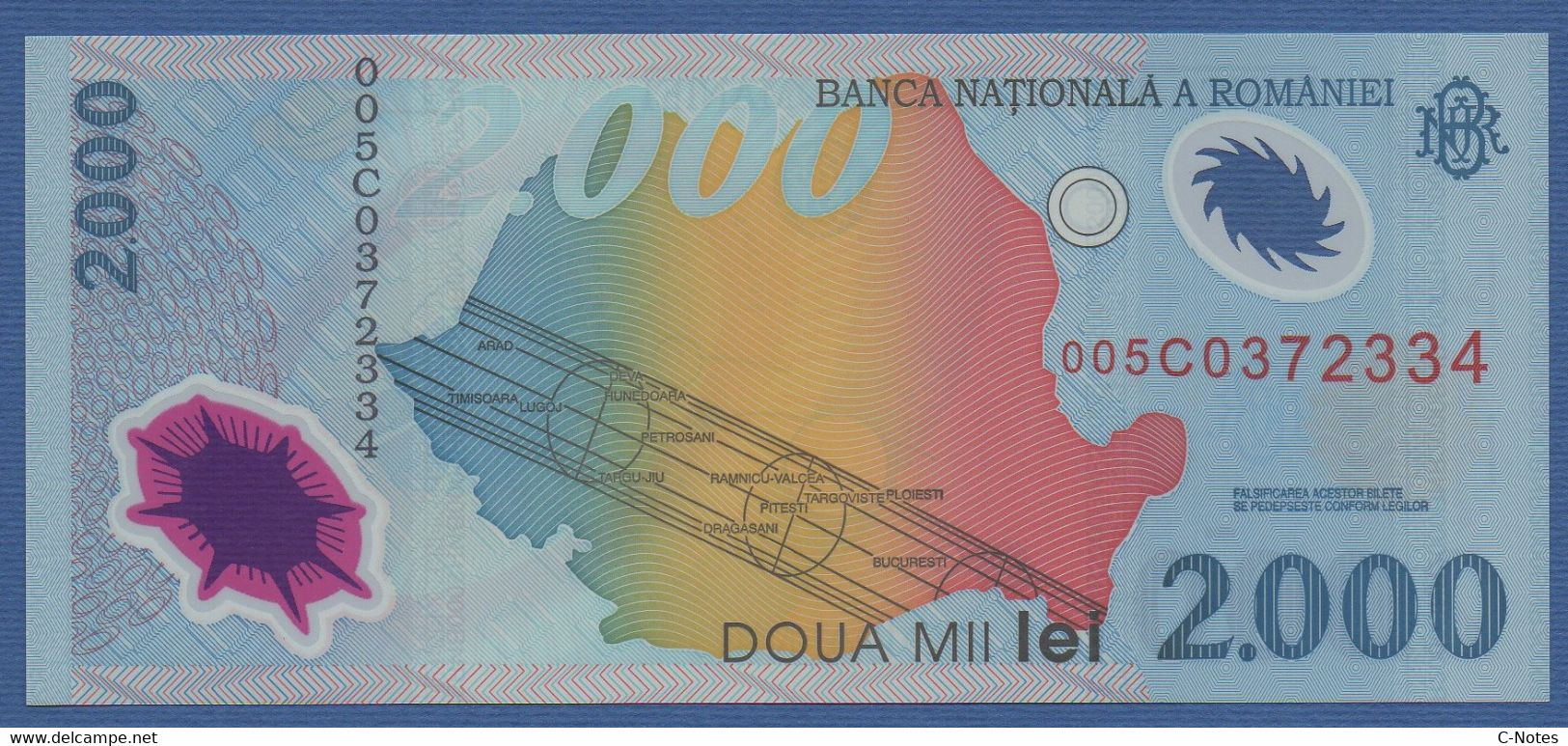 ROMANIA - P.111a – 2.000 LEI  1999 UNC Serie 005C0372334 "Solar Eclipse" Commemorative Issue - Rumania