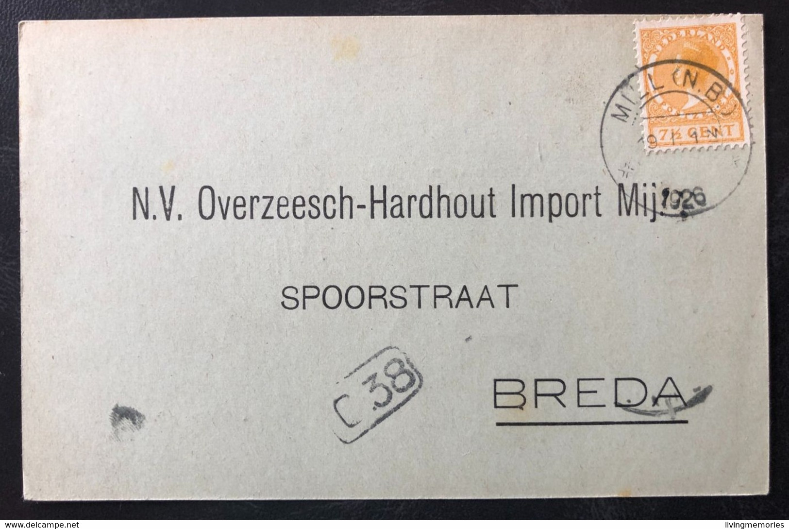 103NL-2, Circulated « Briefkaart », 7 Cent 1/2, « BREDA », 1926 - Storia Postale