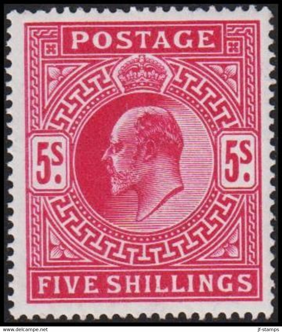 1902 - 1913. ENGLAND. Edward VII. 5 FIVE SHILLINGS. Beautiful Stamp. Hinged.  (Michel 116A) - JF510294 - Ungebraucht