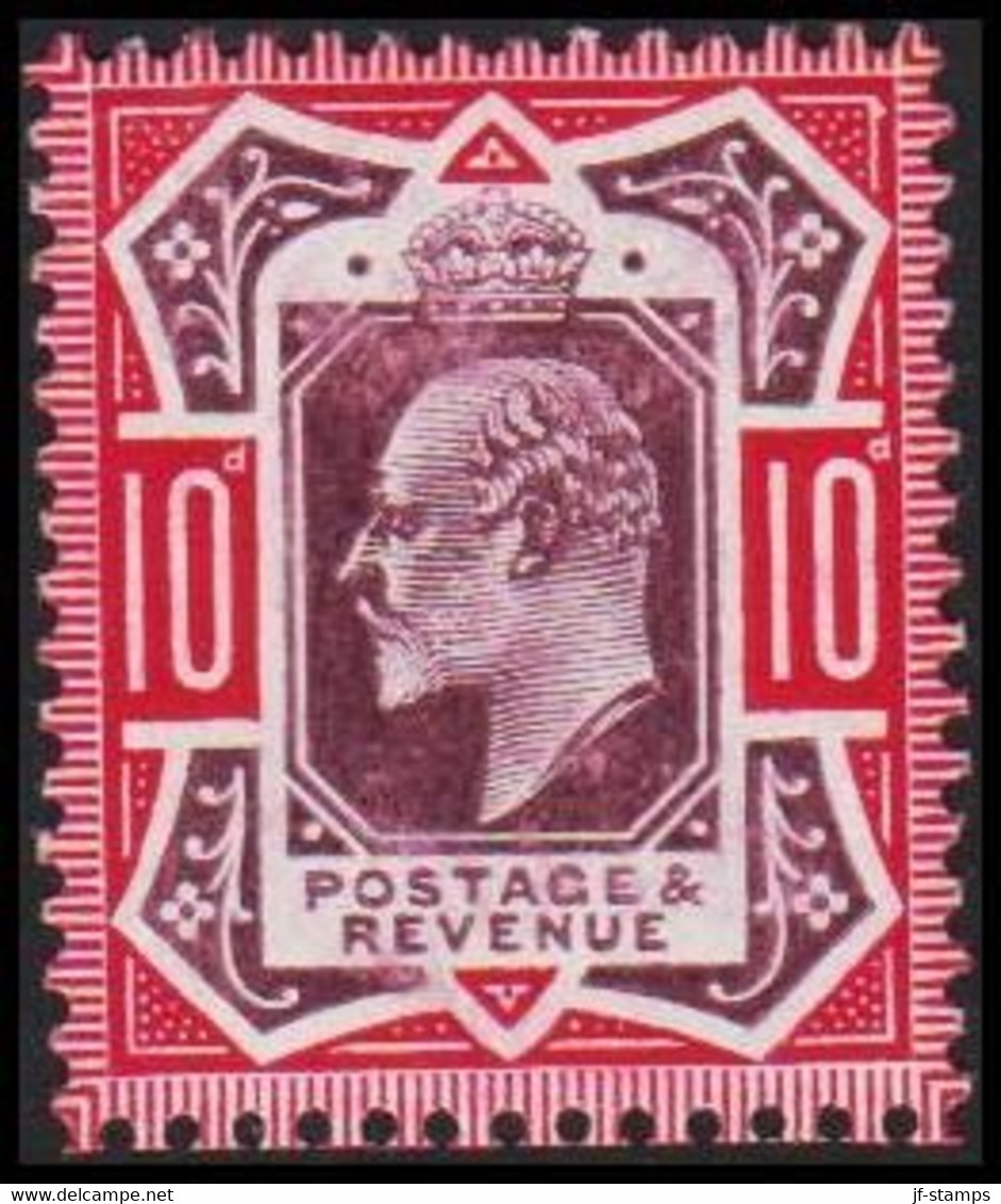 1902 - 1913. ENGLAND. Edward VII. 10 D. Beautiful Hinged Stamp.  (Michel 113A) - JF510297 - Ungebraucht