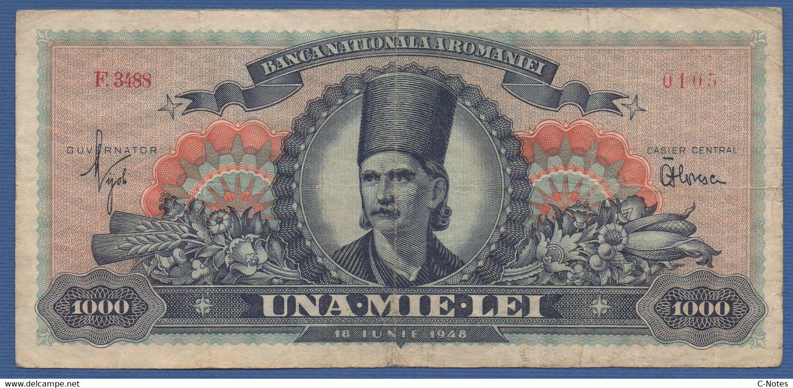 ROMANIA - P. 85a – 1.000 LEI  18.06.1948 Circulated Serie F.3488 0105 - Romania